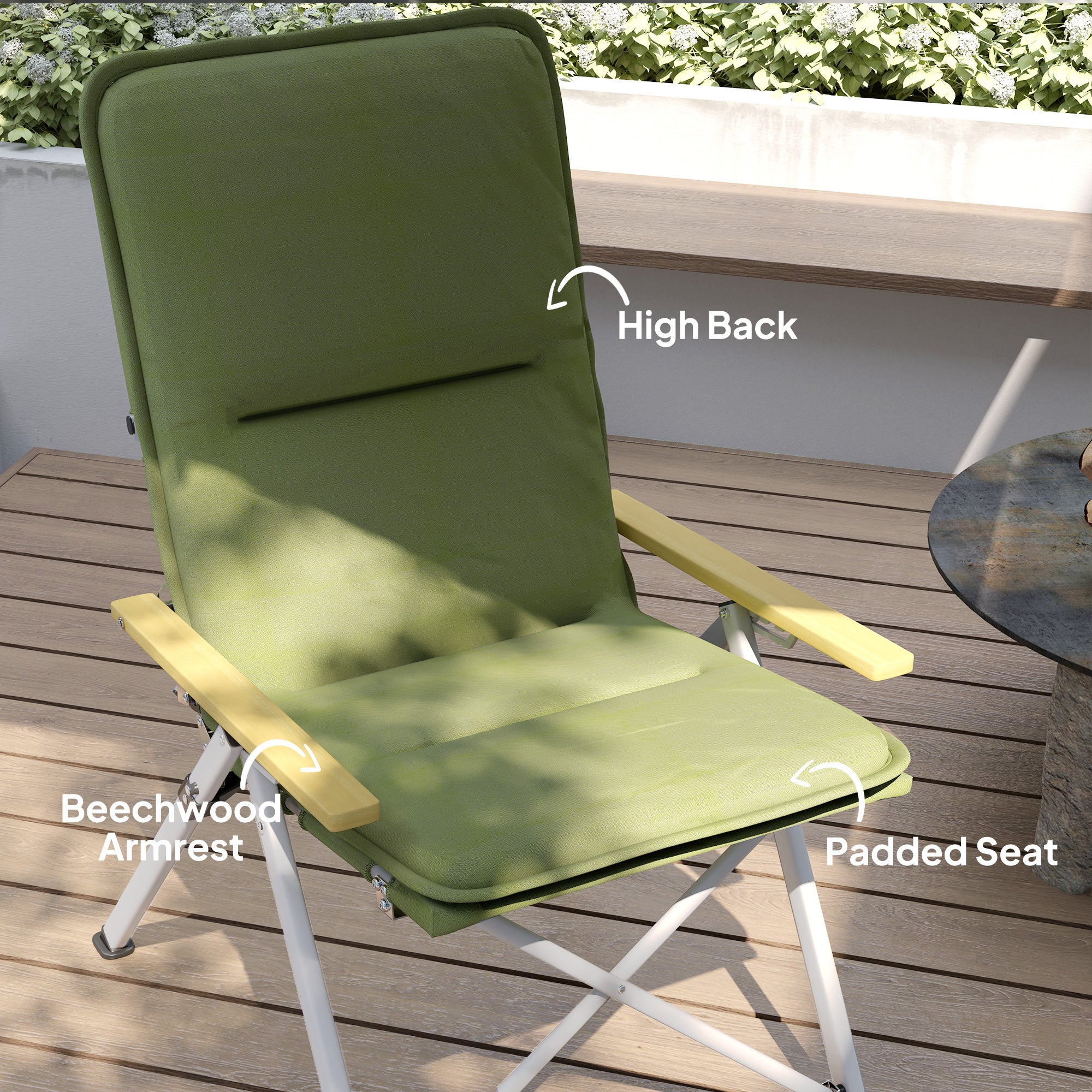 Outsunny Padded Camp Chair Outdoor High Back Folding Recliner With Bag Green - Image 6