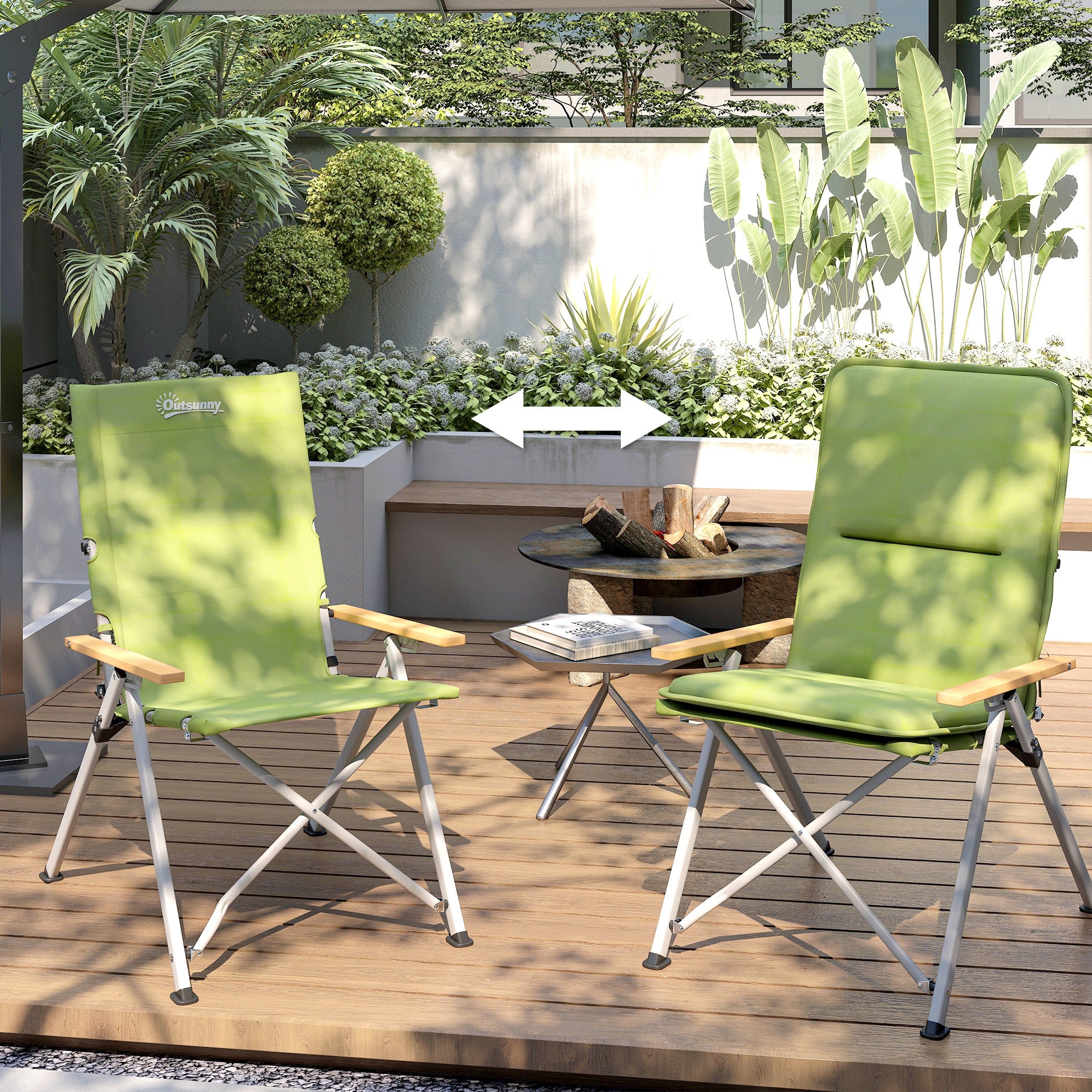 Outsunny Padded Camp Chair Outdoor High Back Folding Recliner With Bag Green - Image 8