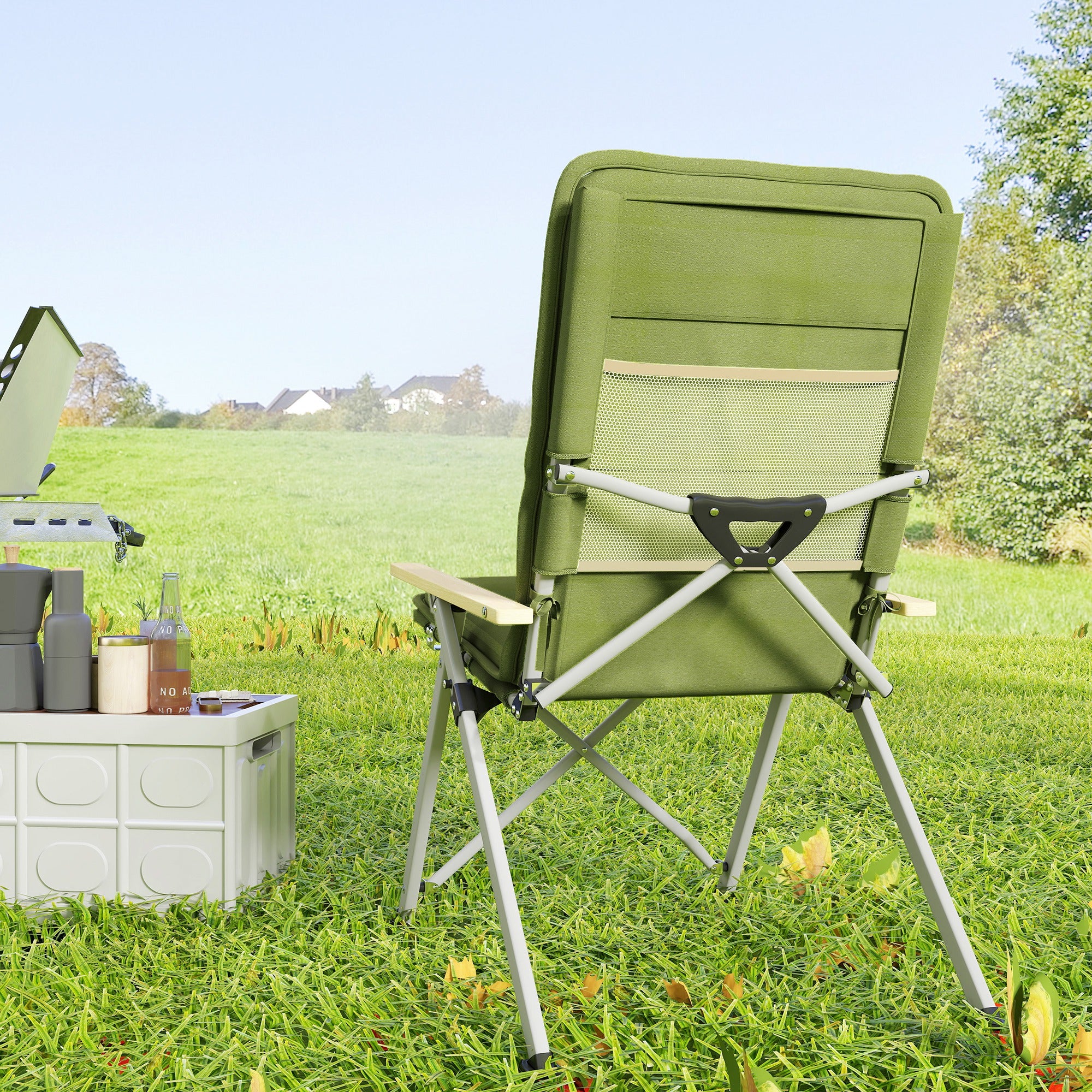 Outsunny Padded Camp Chair Outdoor High Back Folding Recliner With Bag Green - Image 9