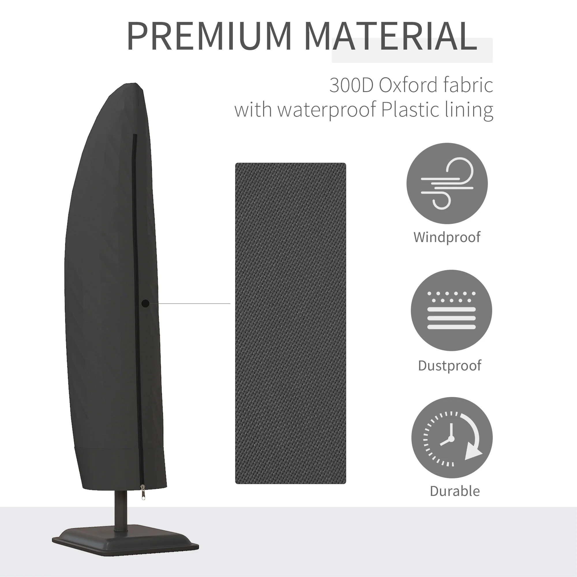 Outsunny Parasol Cover, Patio Cantilever Cover, Banana Umbrella Cover Black - Image 3