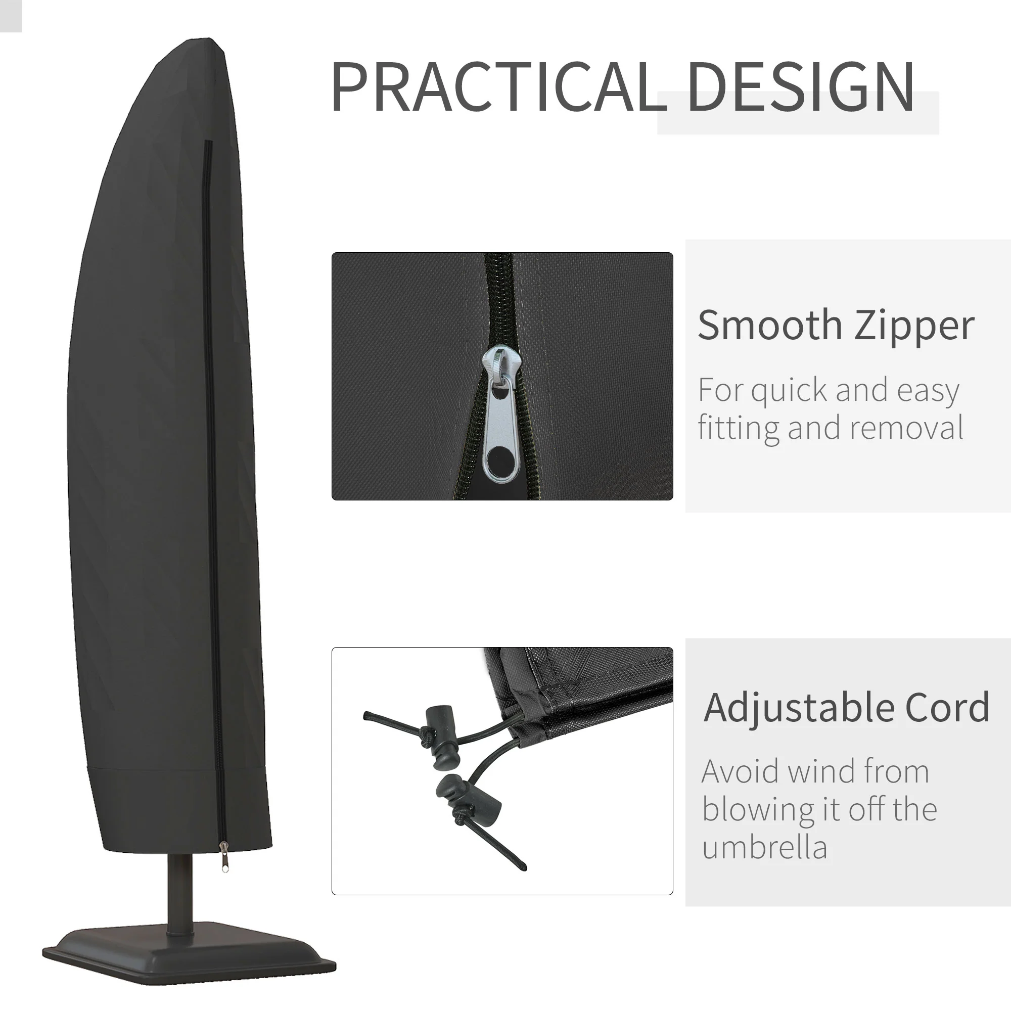Outsunny Parasol Cover, Patio Cantilever Cover, Banana Umbrella Cover Black - Image 4