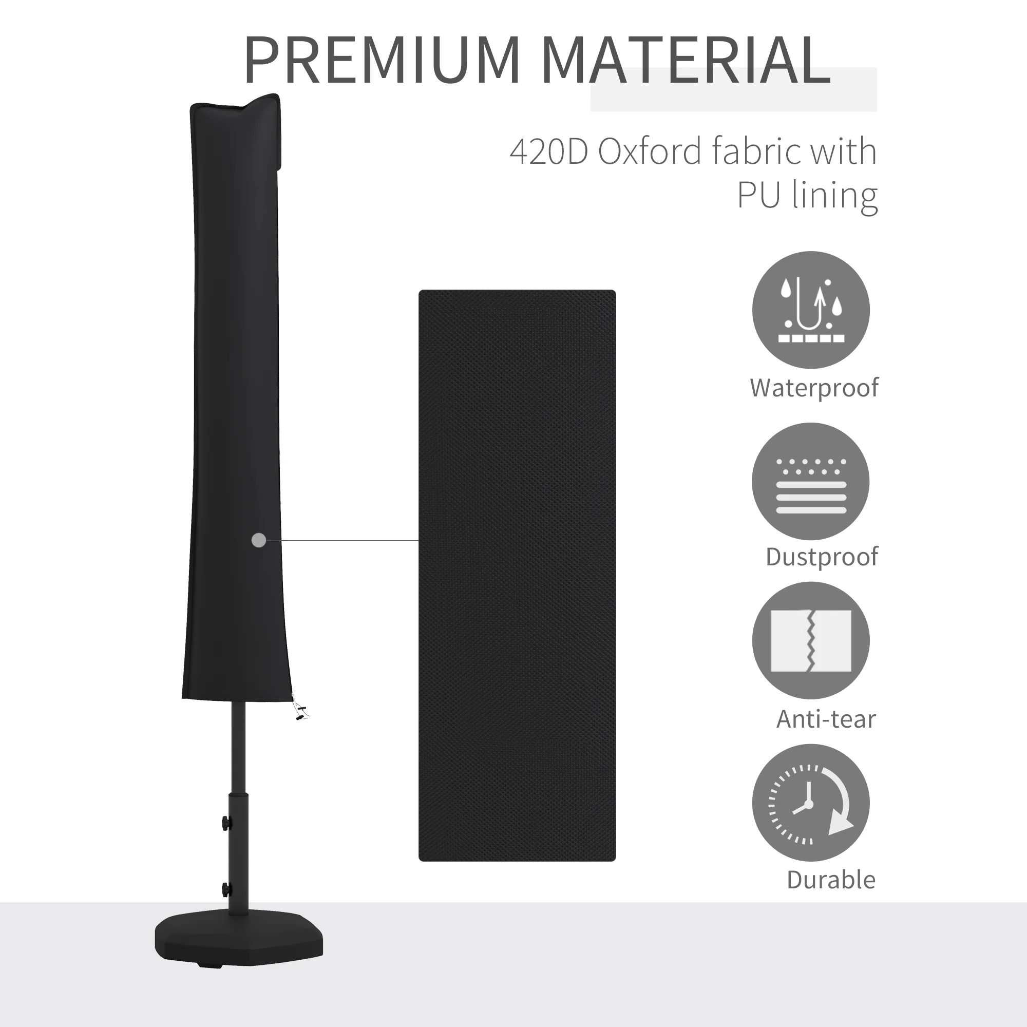 Outsunny Parasol Cover, Patio Cantilever Cover, Banana Umbrella Cover, Black - Image 3