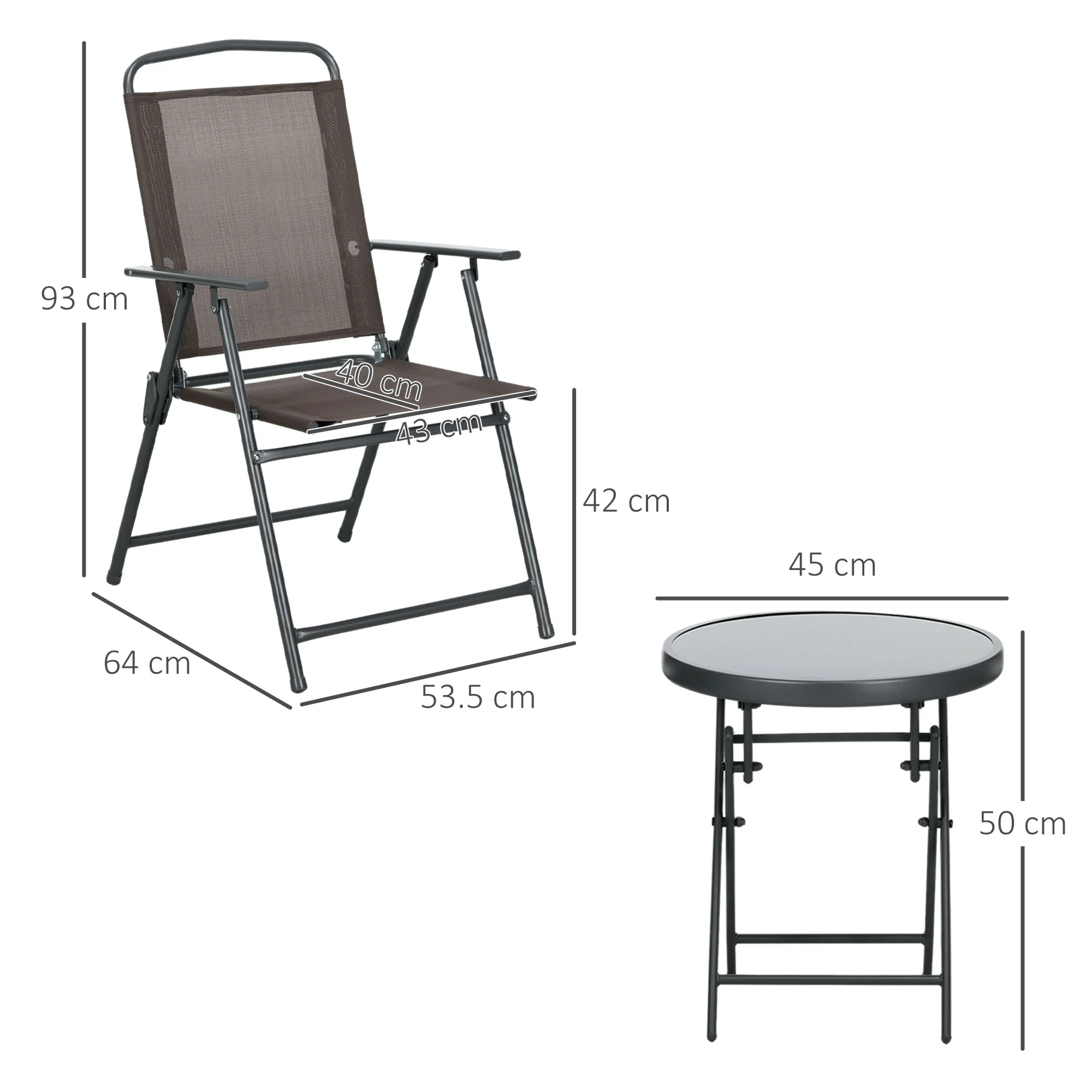 Outsunny Patio Bistro Set Folding Chairs & Coffee Table For Balcony, Brown - Image 5