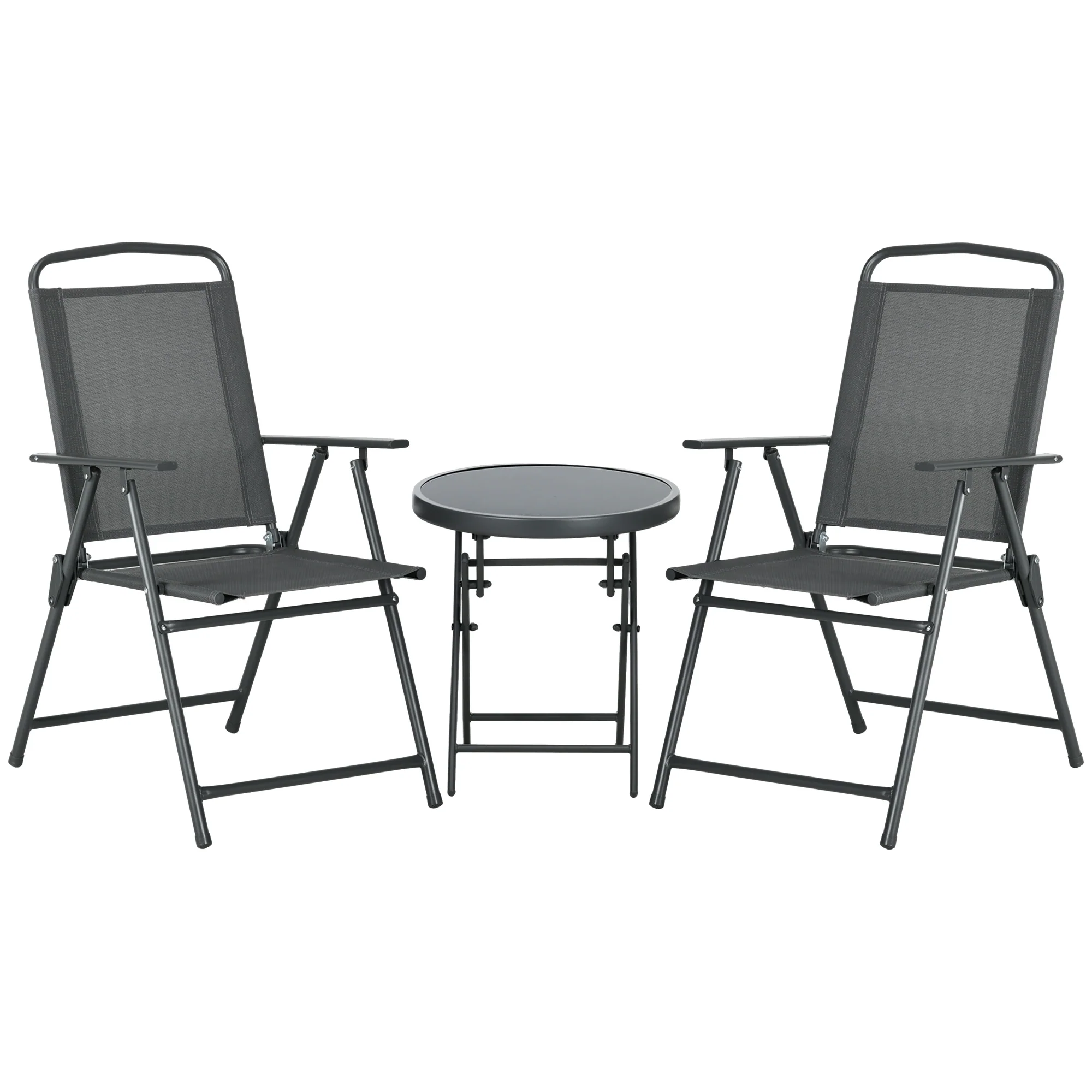 Outsunny Patio Bistro Set Folding Chairs & Coffee Table For Balcony, Dark Grey