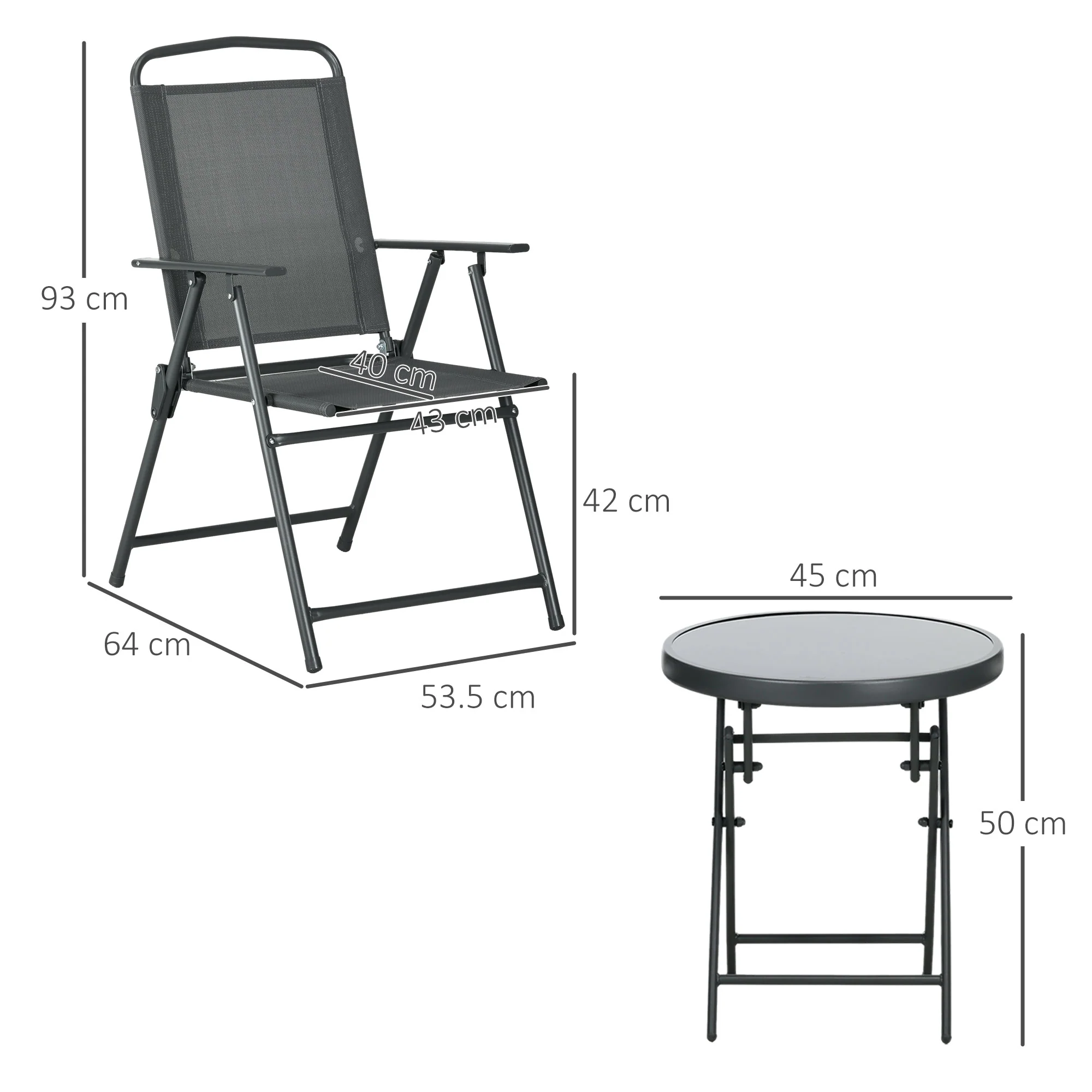 Outsunny Patio Bistro Set Folding Chairs & Coffee Table For Balcony, Dark Grey - Image 5