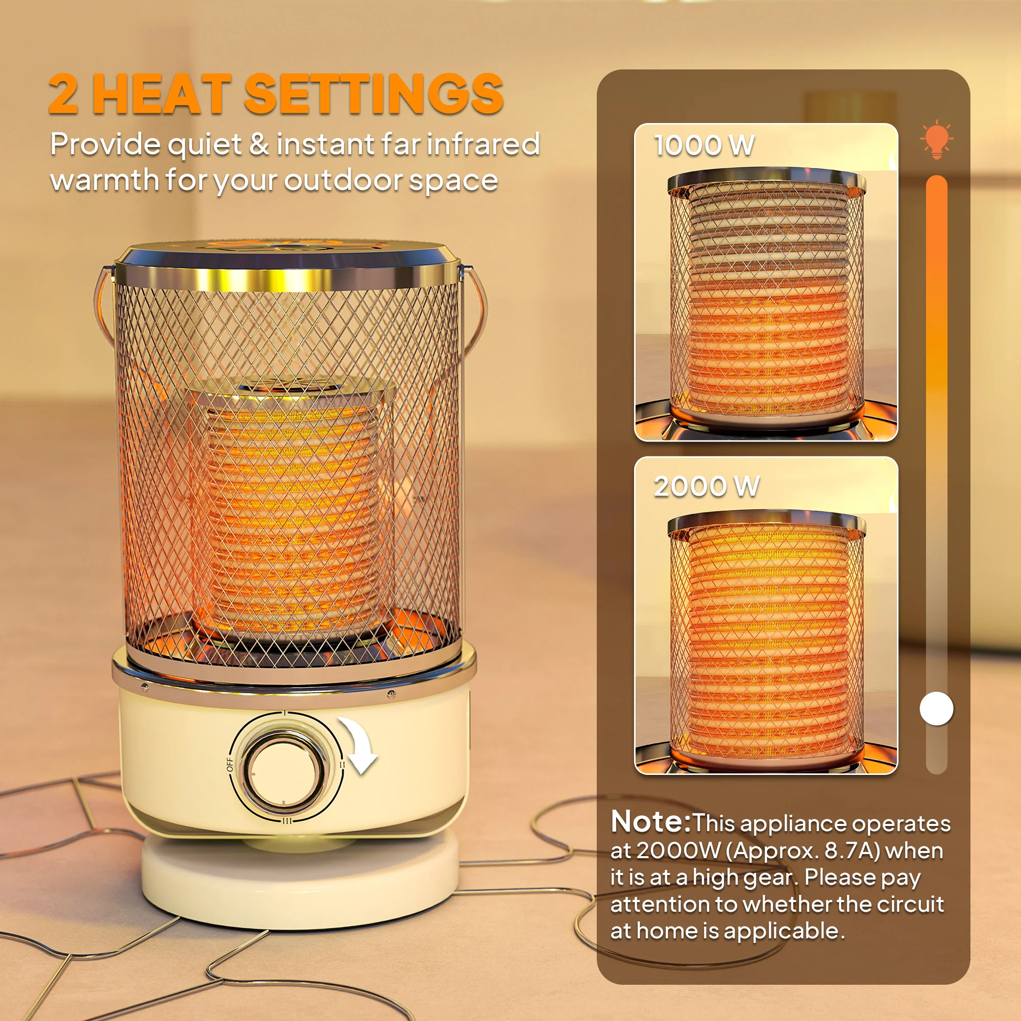 Outsunny Patio Electric Heater With Separation Coil, 2000KW Infrared Heater - Image 3