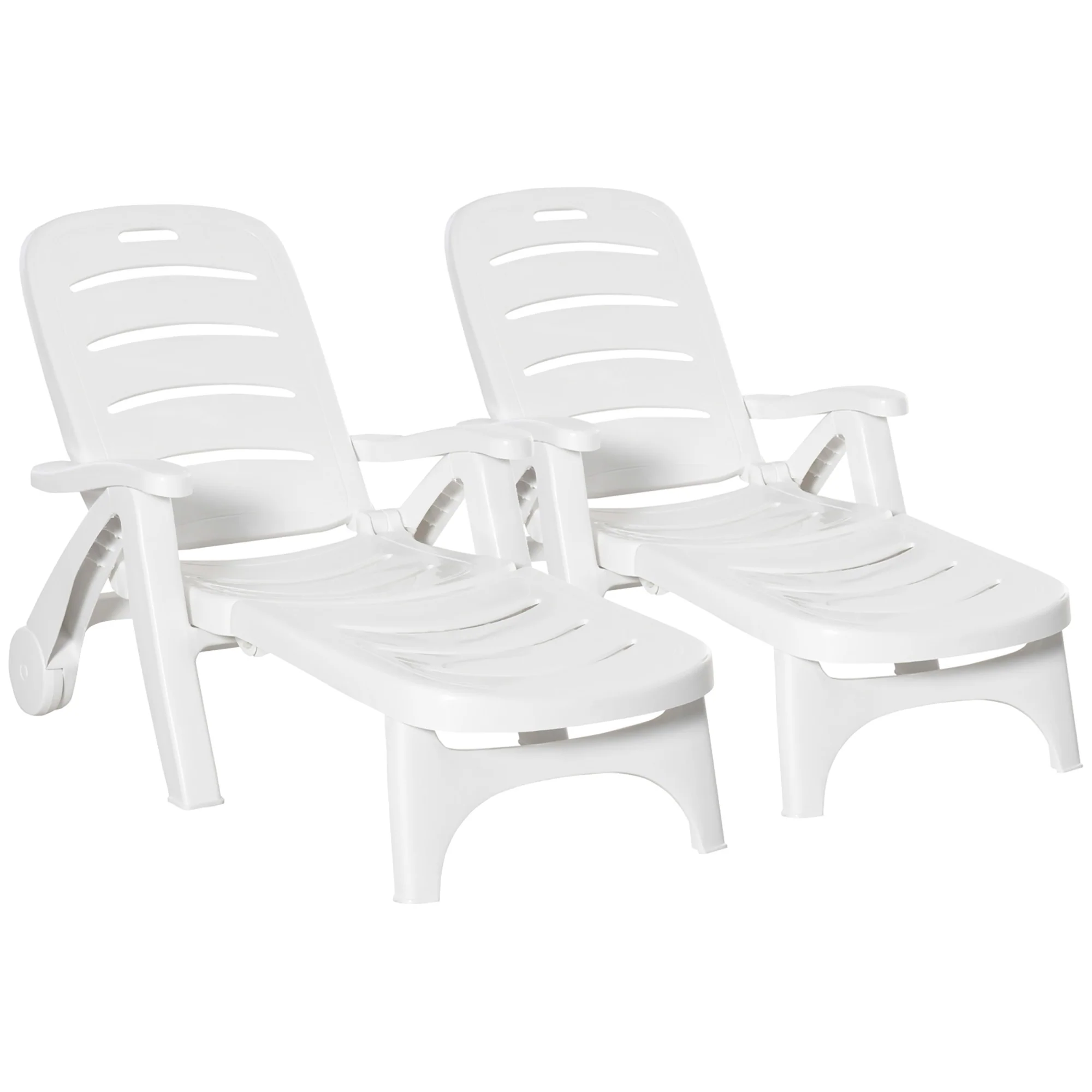 Outsunny Patio Folding Lounge Chairs Recliners with Wheels & 5-Position Backrest
