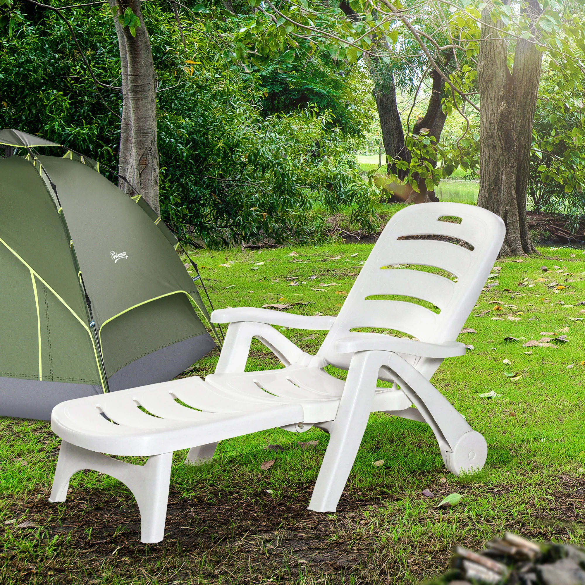 Outsunny Patio Folding Lounge Chairs Recliners with Wheels & 5-Position Backrest - Image 3