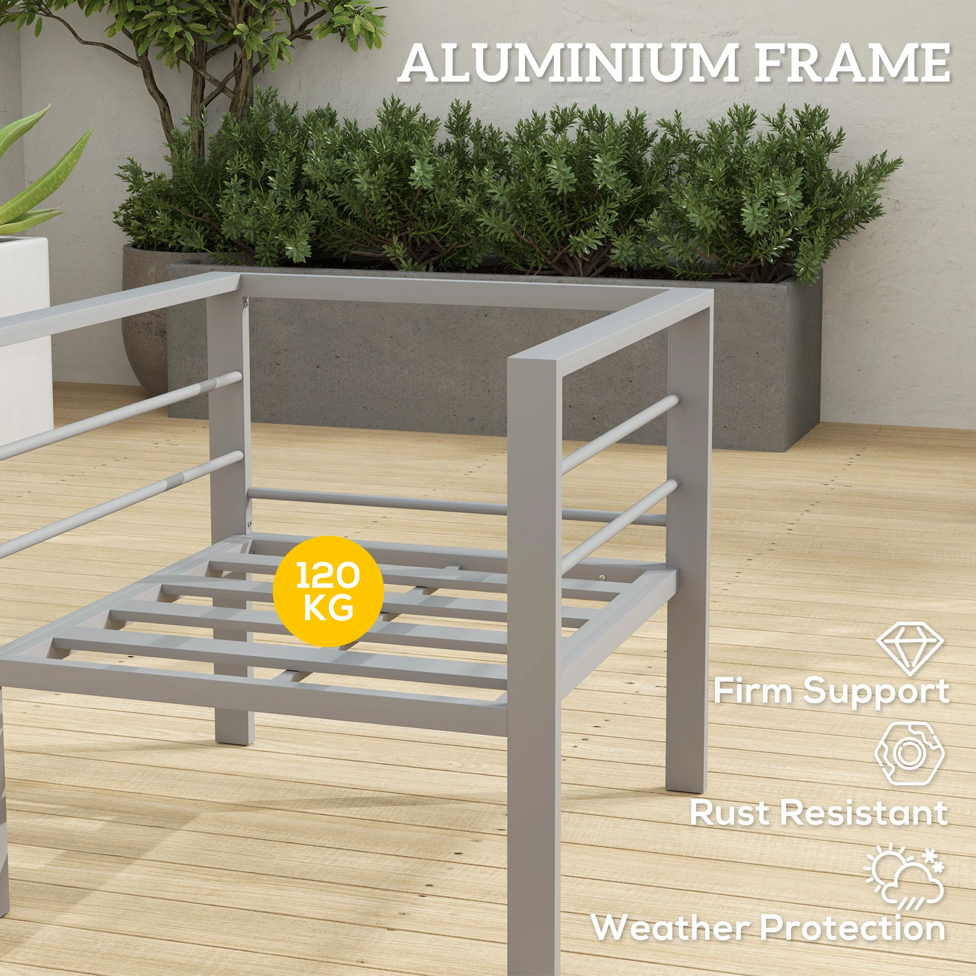 Outsunny Patio Furniture Aluminium Armchair with Cushions, Charcoal Grey - Image 4