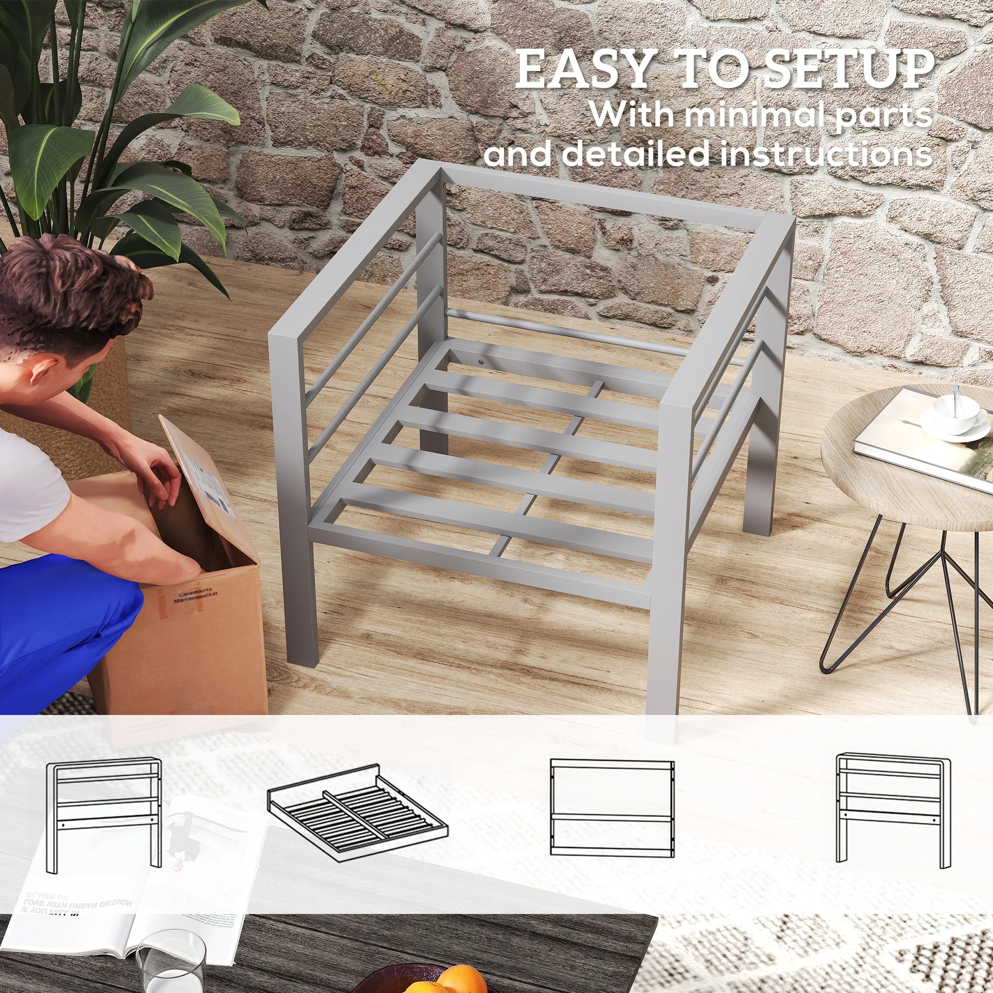 Outsunny Patio Furniture Aluminium Armchair with Cushions, Charcoal Grey - Image 5