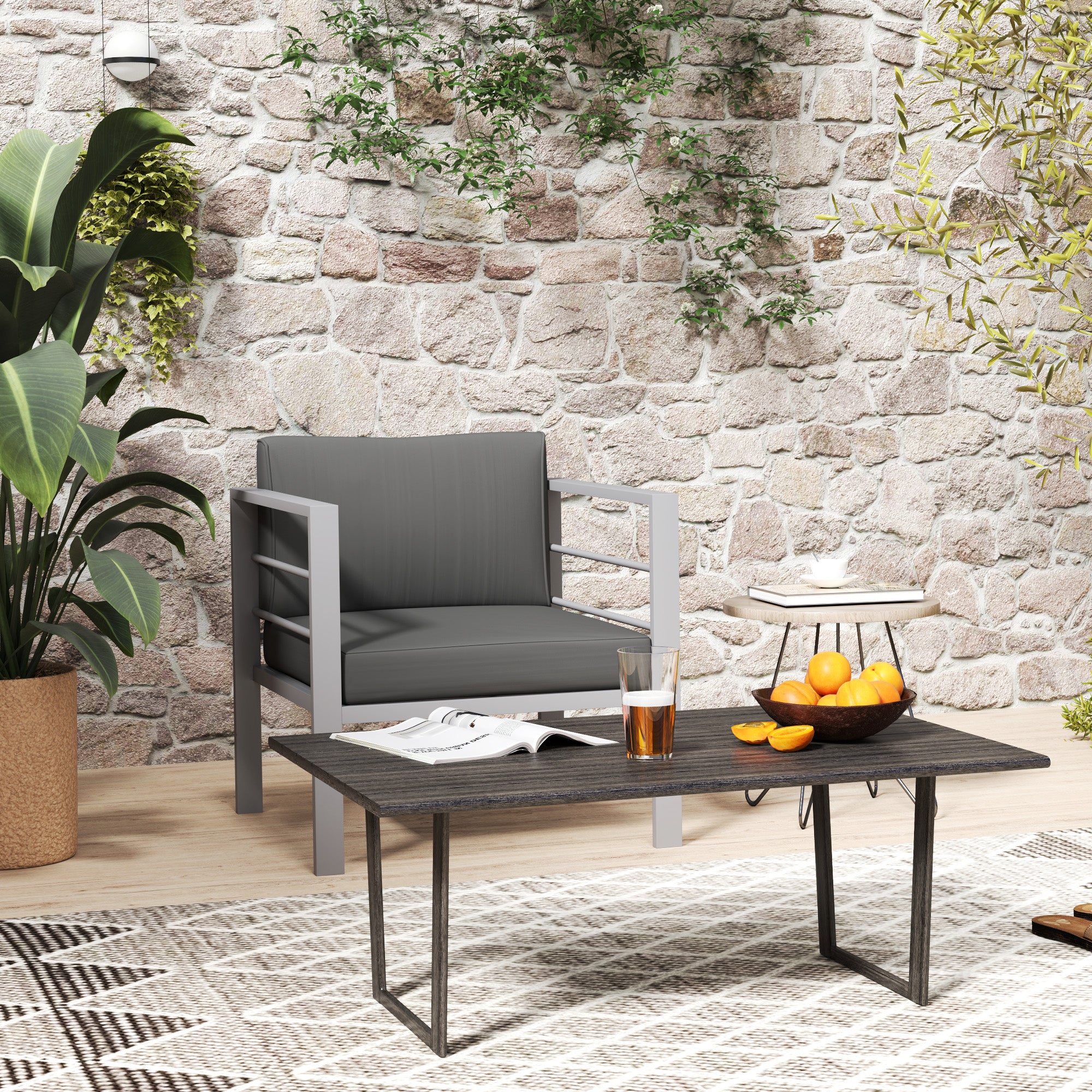 Outsunny Patio Furniture Aluminium Armchair with Cushions, Charcoal Grey - Image 7