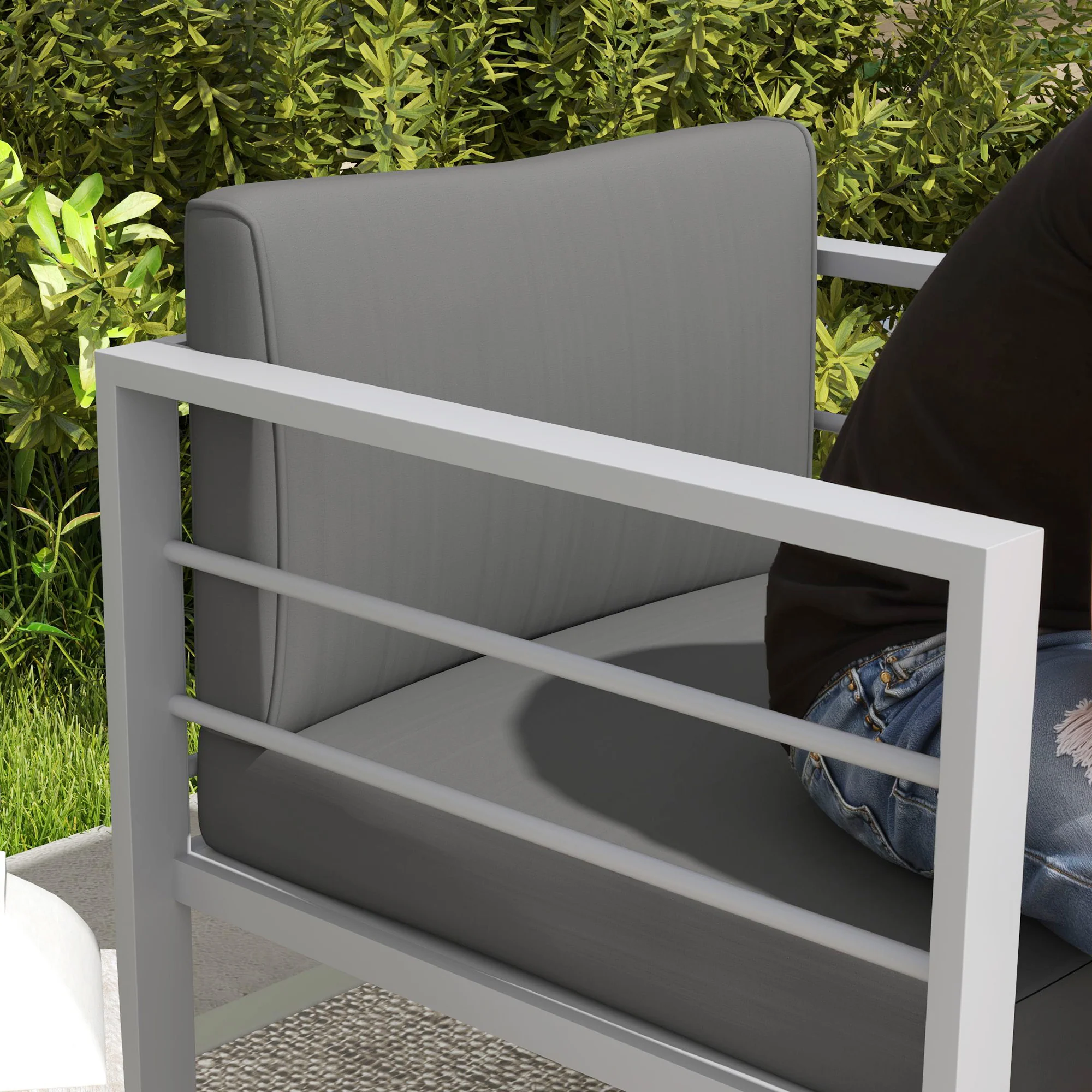 Outsunny Patio Furniture Aluminium Armchair with Cushions, Charcoal Grey - Image 8