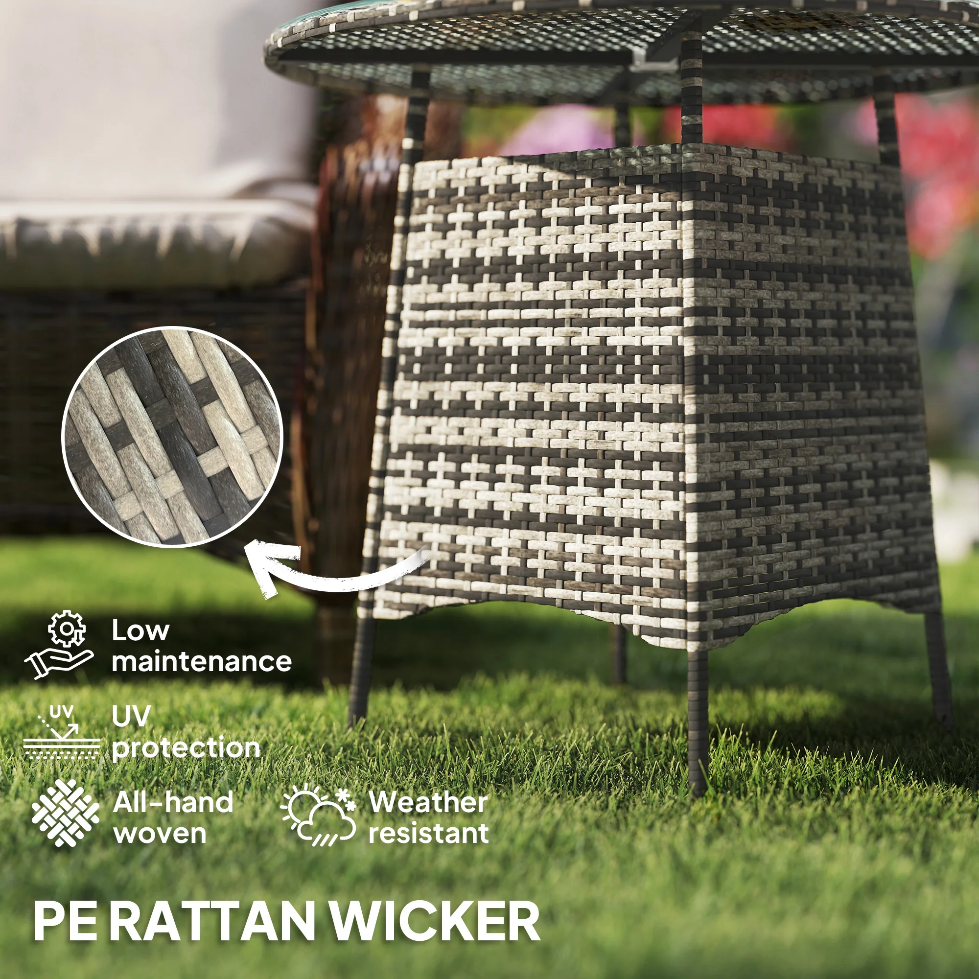 Outsunny Patio Furniture Rattan Garden Table With Umbrella Hole - Image 12