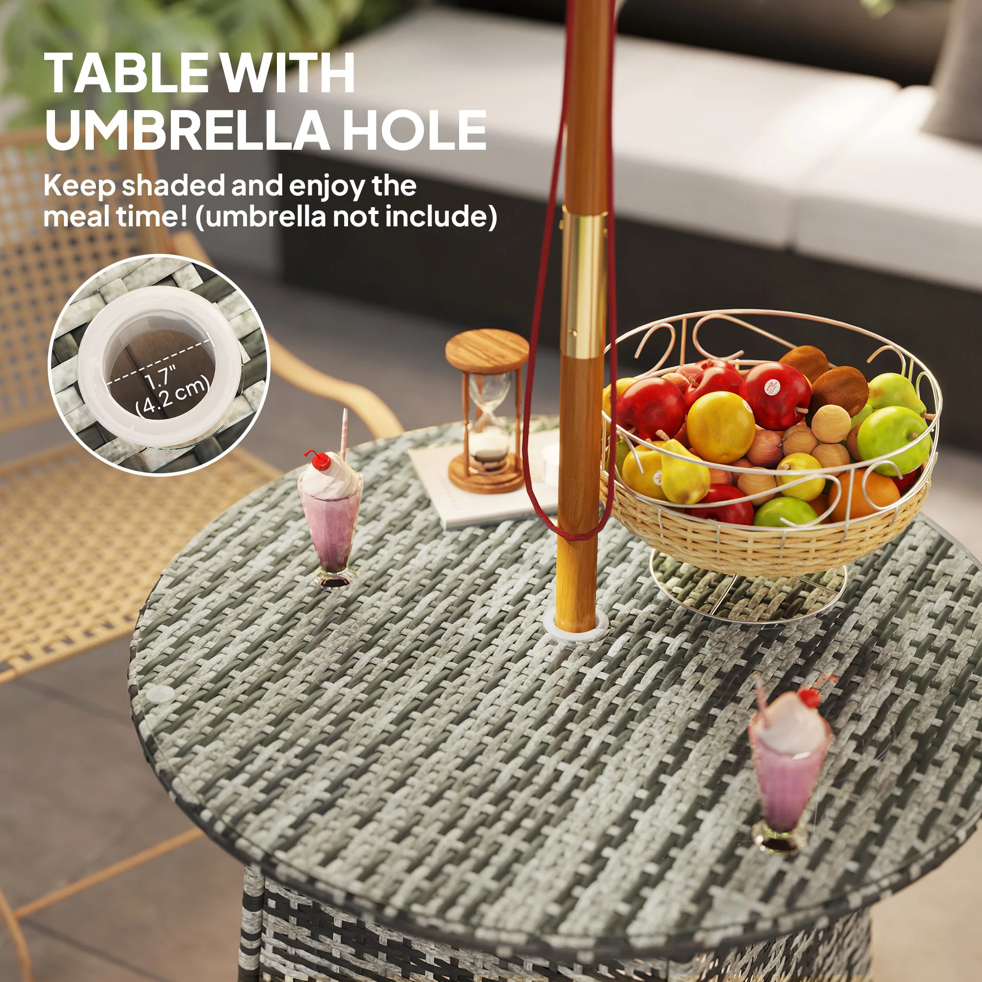 Outsunny Patio Furniture Rattan Garden Table With Umbrella Hole - Image 13