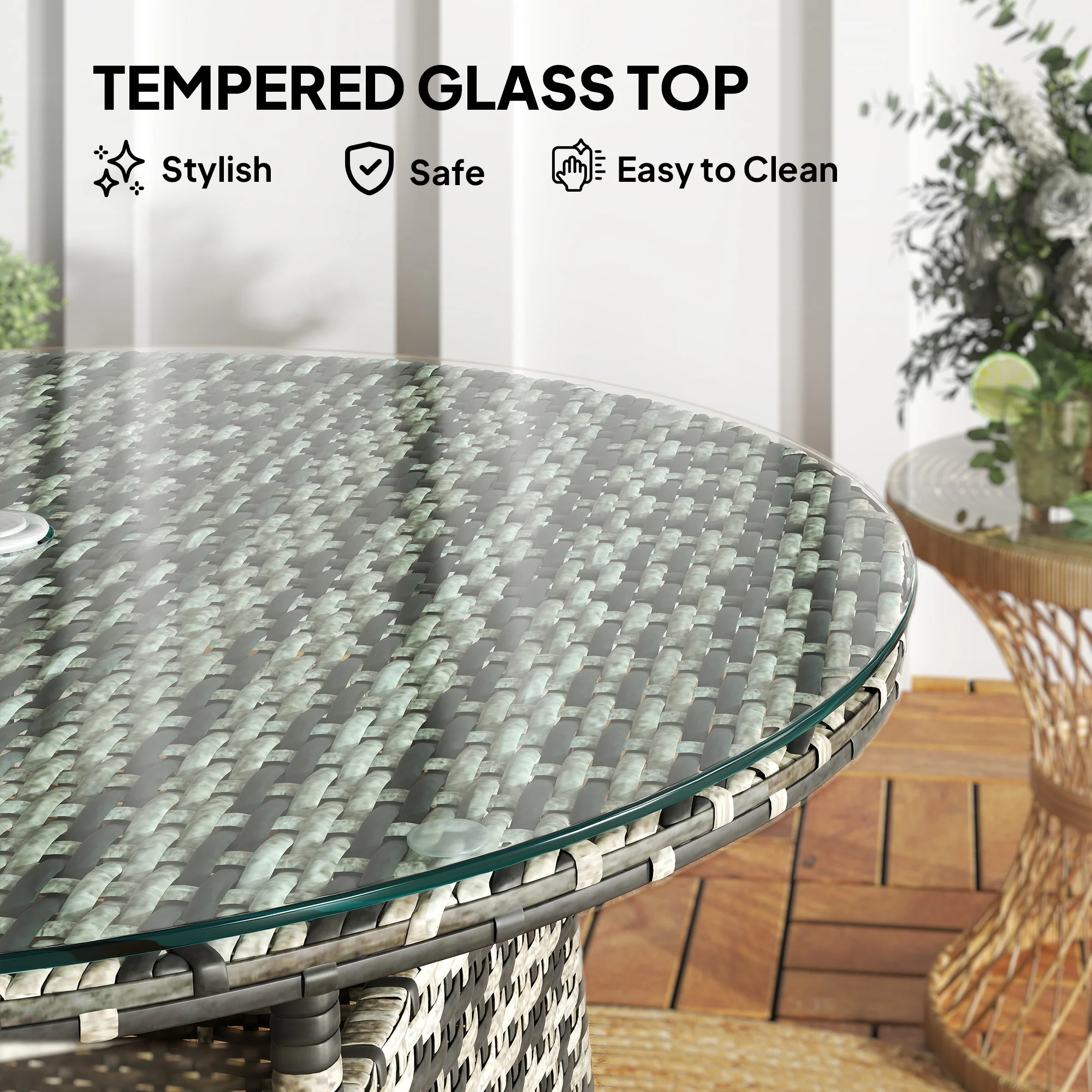 Outsunny Patio Furniture Rattan Garden Table With Umbrella Hole - Image 15