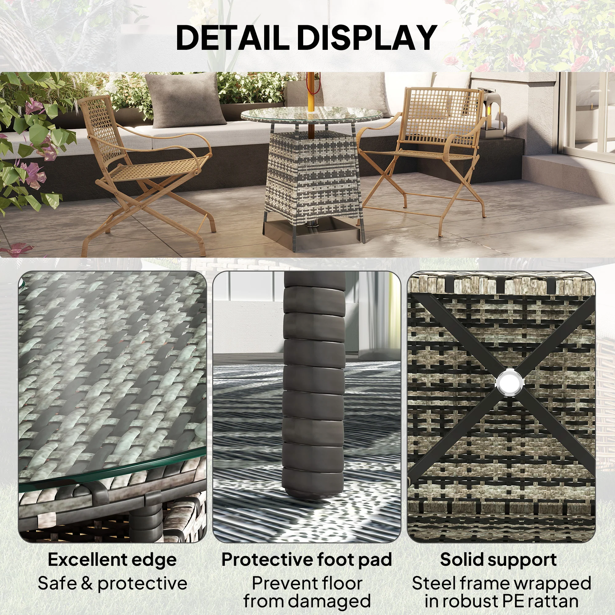 Outsunny Patio Furniture Rattan Garden Table With Umbrella Hole - Image 16