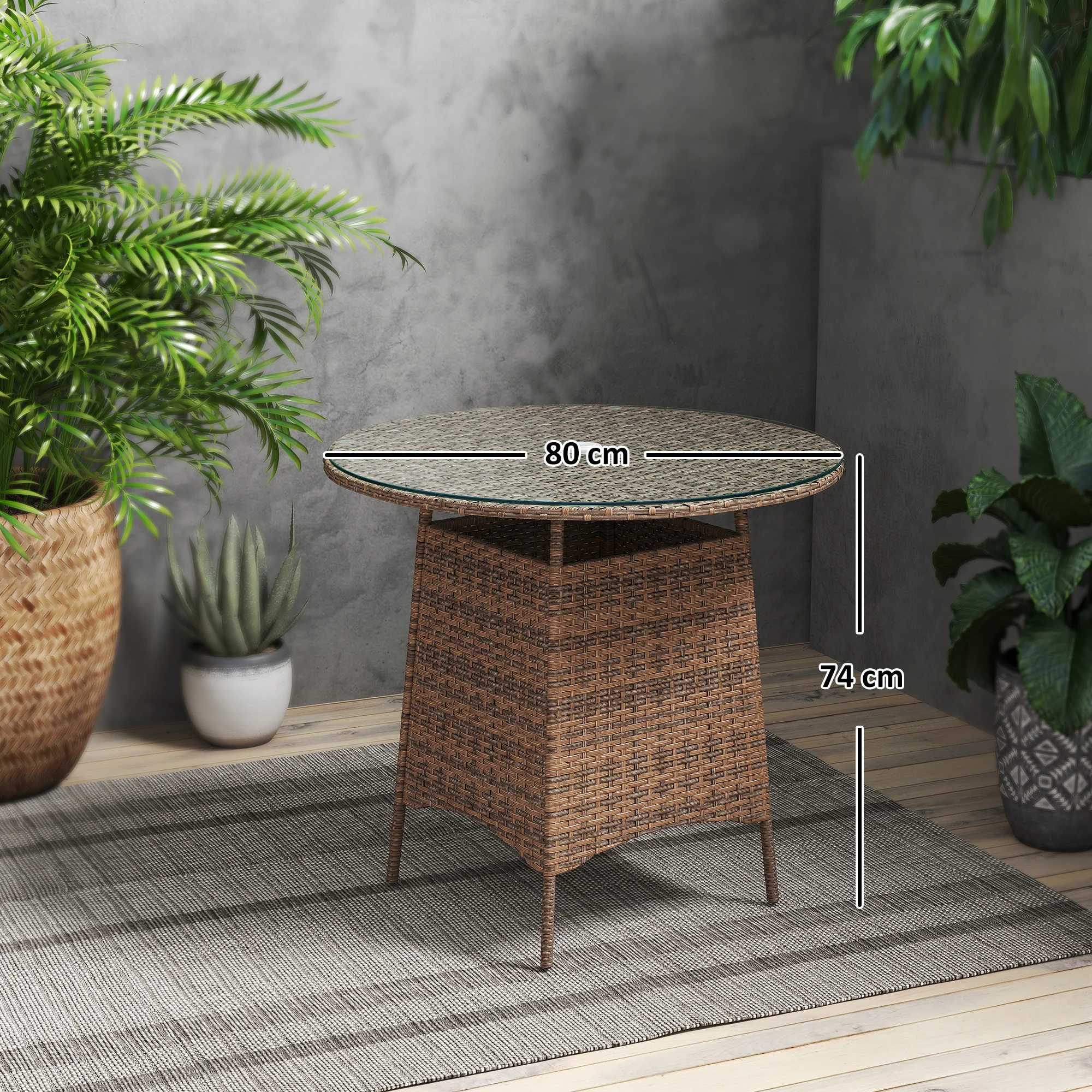 Outsunny Patio Furniture Rattan Garden Table With Umbrella Hole - Image 5