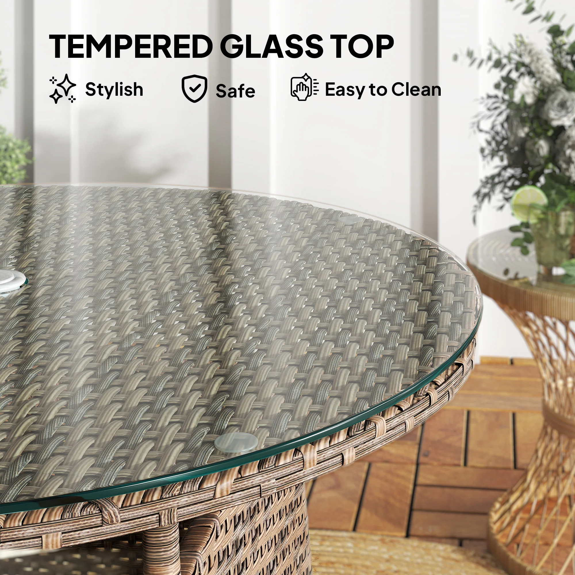 Outsunny Patio Furniture Rattan Garden Table With Umbrella Hole - Image 6