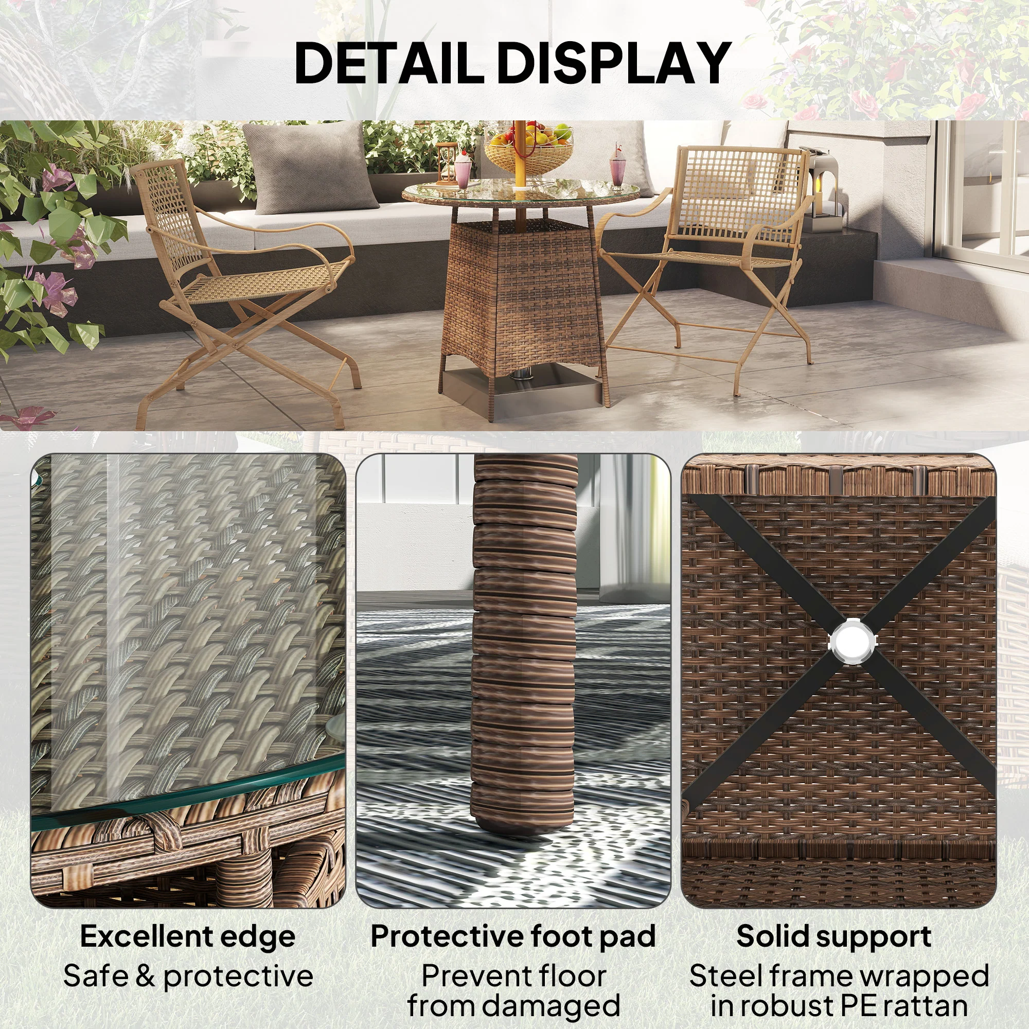 Outsunny Patio Furniture Rattan Garden Table With Umbrella Hole - Image 7