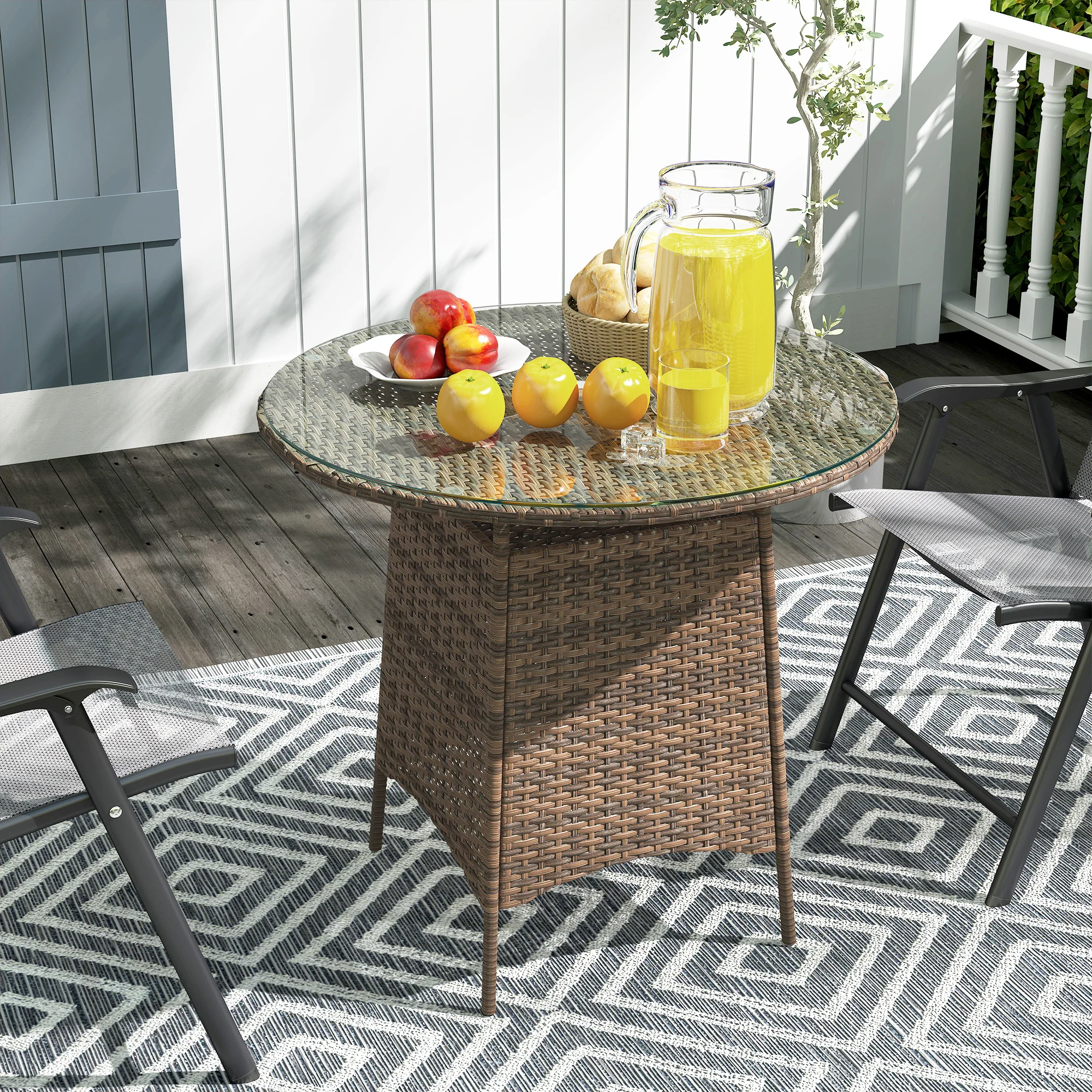 Outsunny Patio Furniture Rattan Garden Table With Umbrella Hole - Image 8