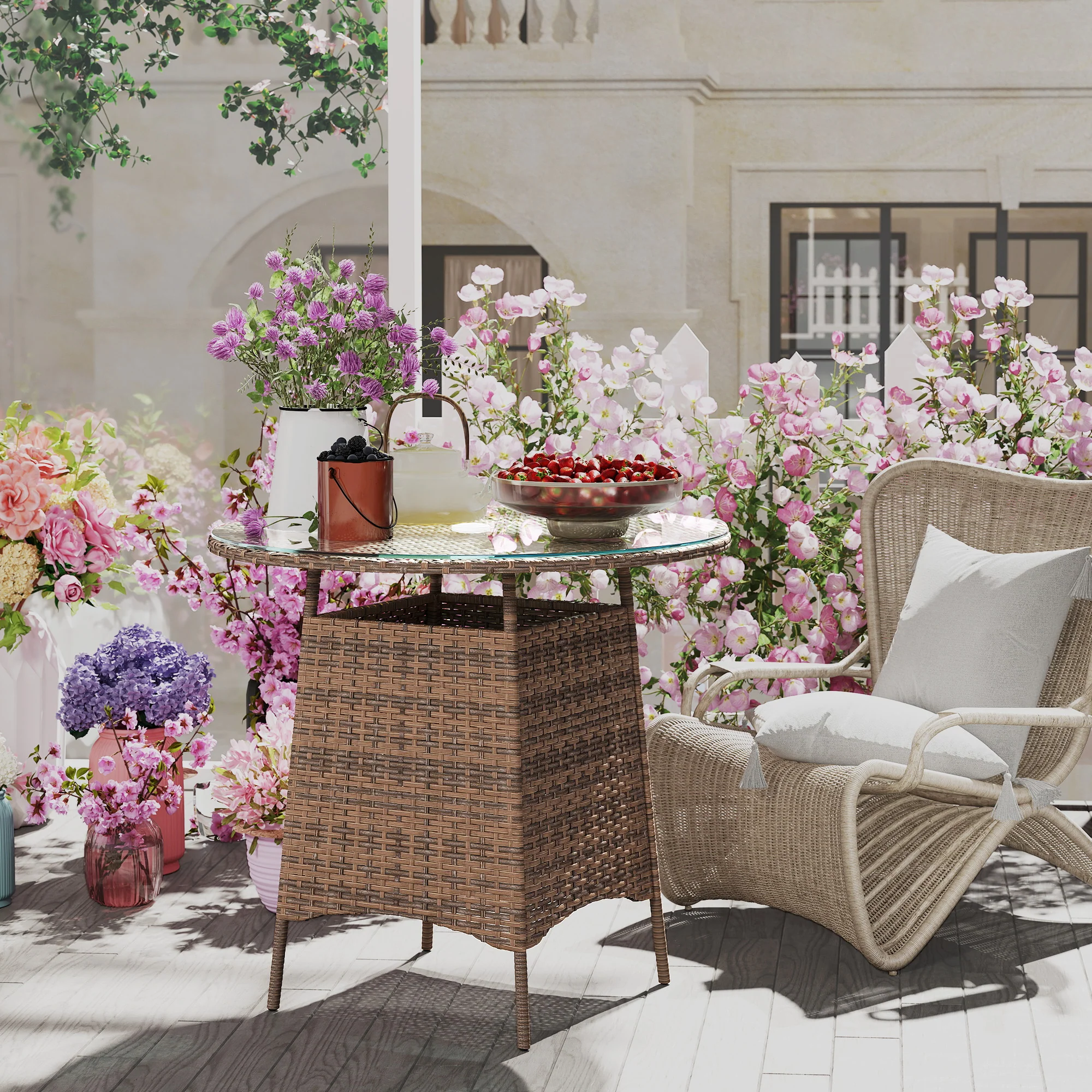 Outsunny Patio Furniture Rattan Garden Table With Umbrella Hole - Image 9