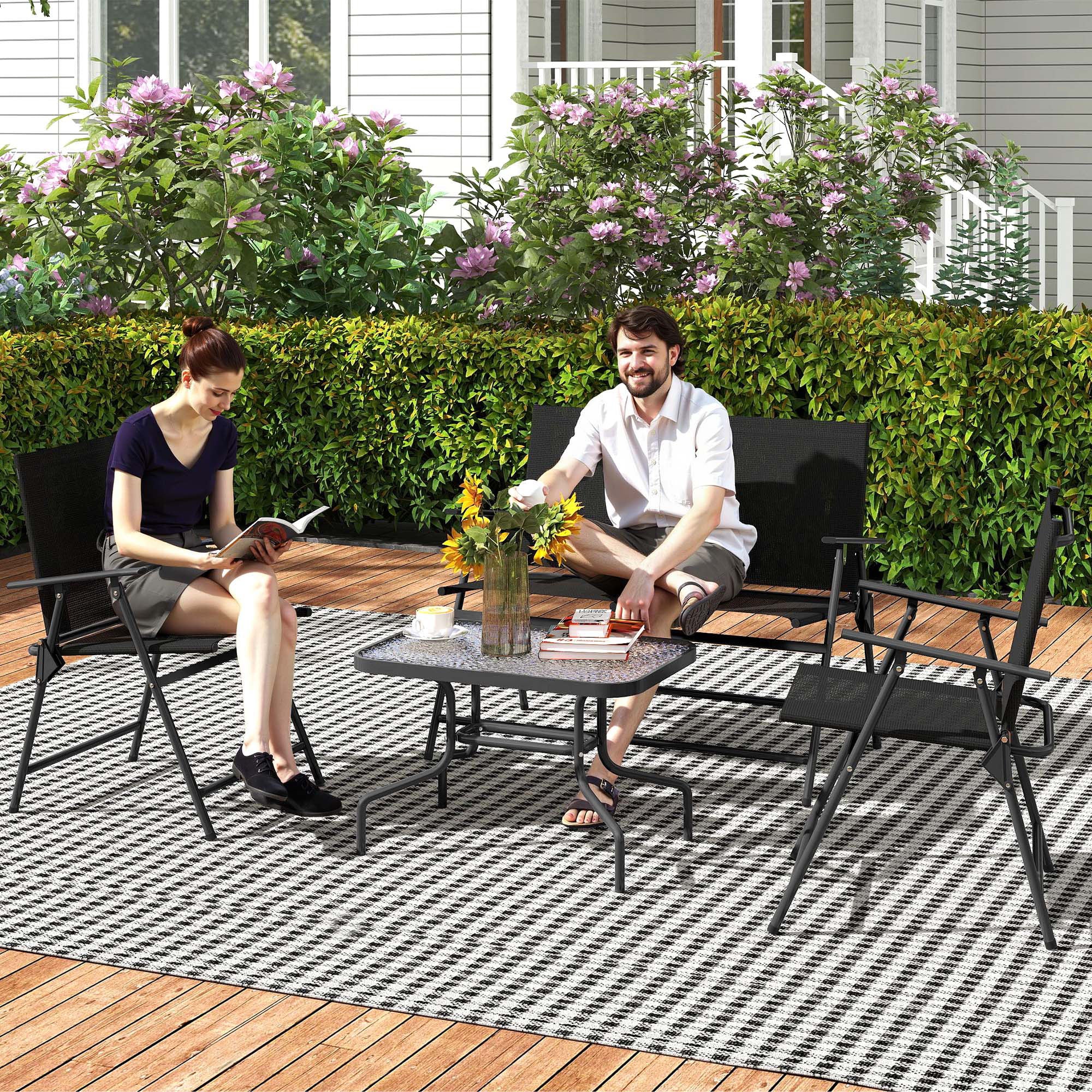 Outsunny Patio Furniture Set, Garden Set w/ Table, Foldable Chairs, a Loveseat - Image 2