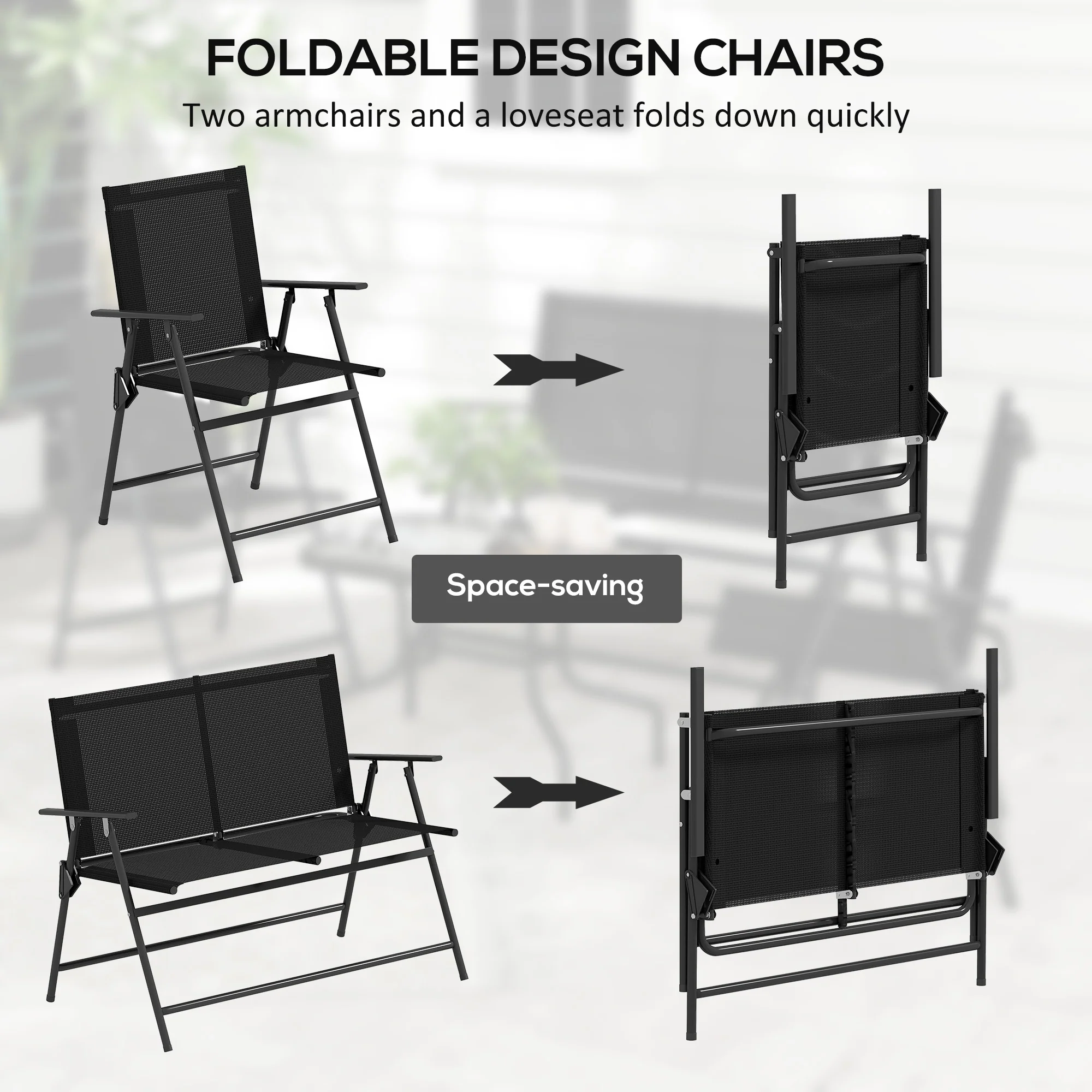 Outsunny Patio Furniture Set, Garden Set w/ Table, Foldable Chairs, a Loveseat - Image 4