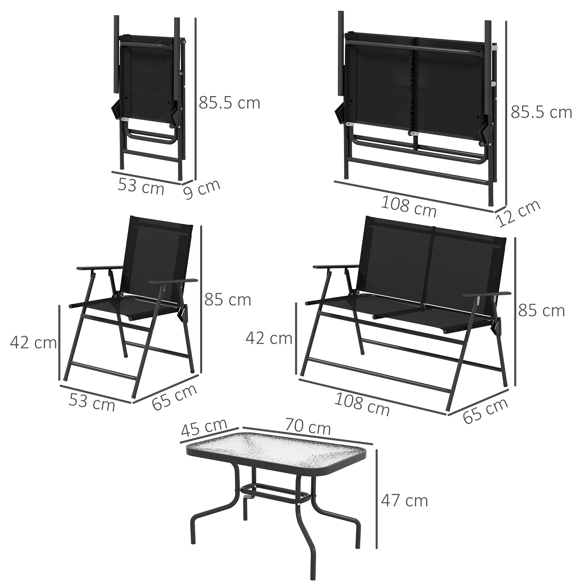 Outsunny Patio Furniture Set, Garden Set w/ Table, Foldable Chairs, a Loveseat - Image 5