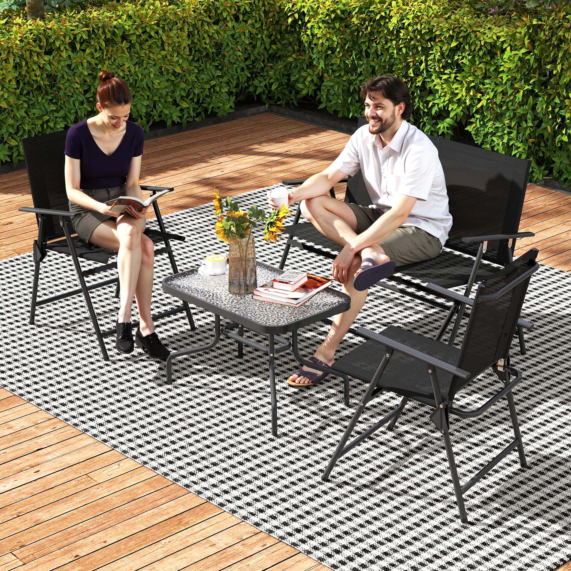 Outsunny Patio Furniture Set, Garden Set w/ Table, Foldable Chairs, a Loveseat - Image 8