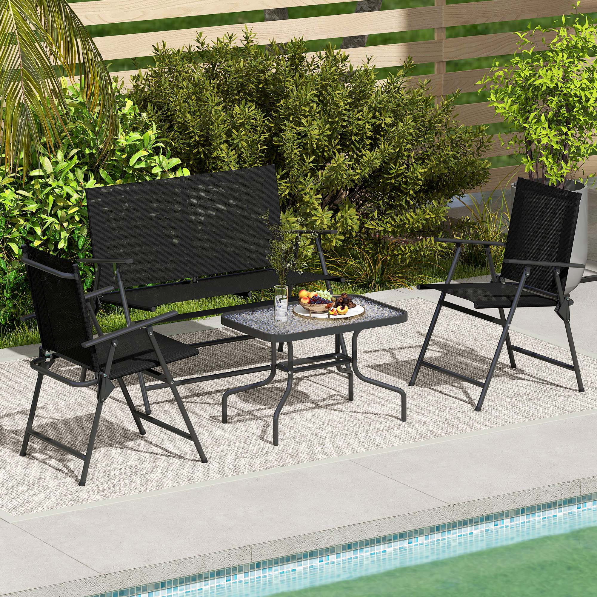 Outsunny Patio Furniture Set, Garden Set w/ Table, Foldable Chairs, a Loveseat - Image 9
