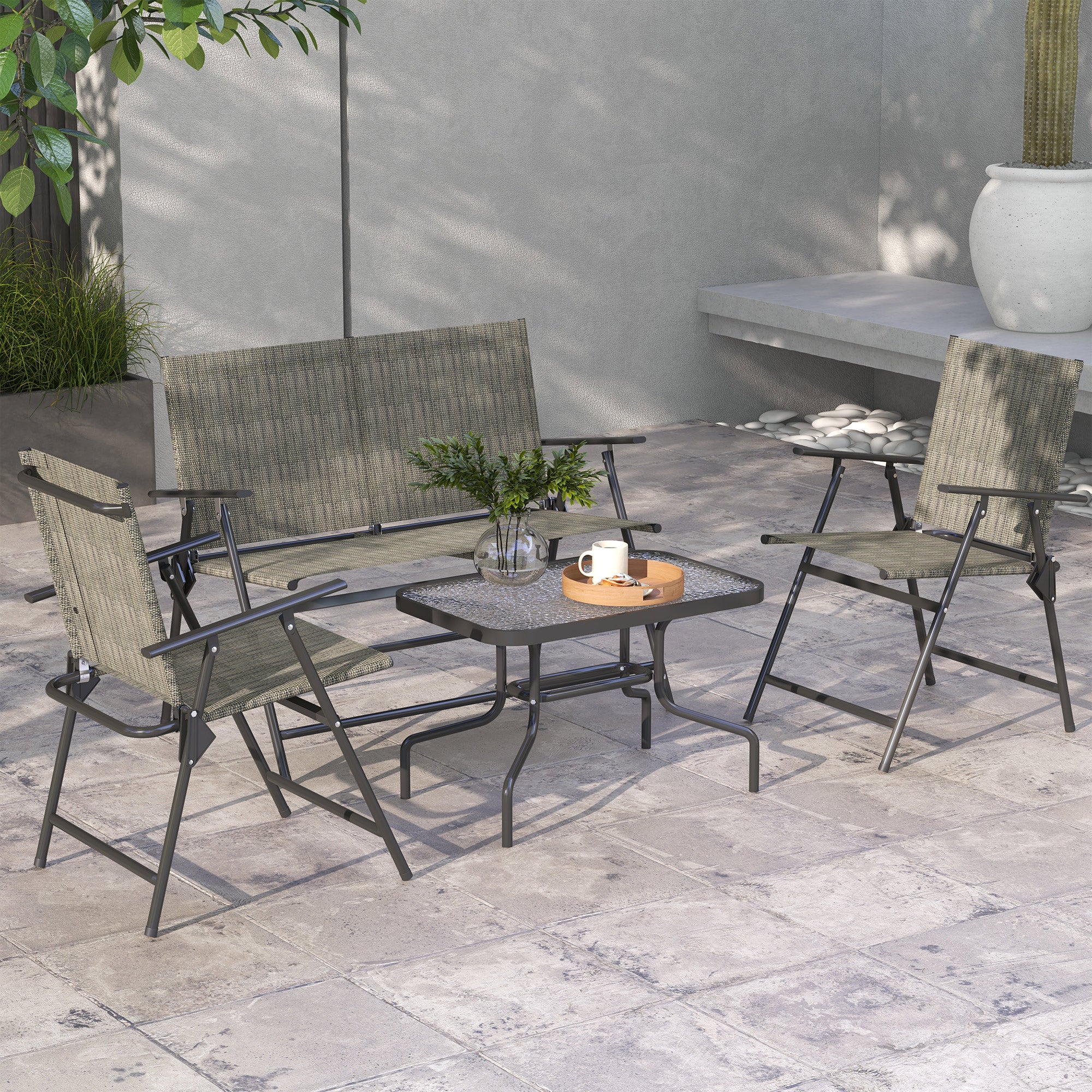 Outsunny Patio Furniture Set, Garden Set w/ Table, Foldable Chairs, a Loveseat - Image 2