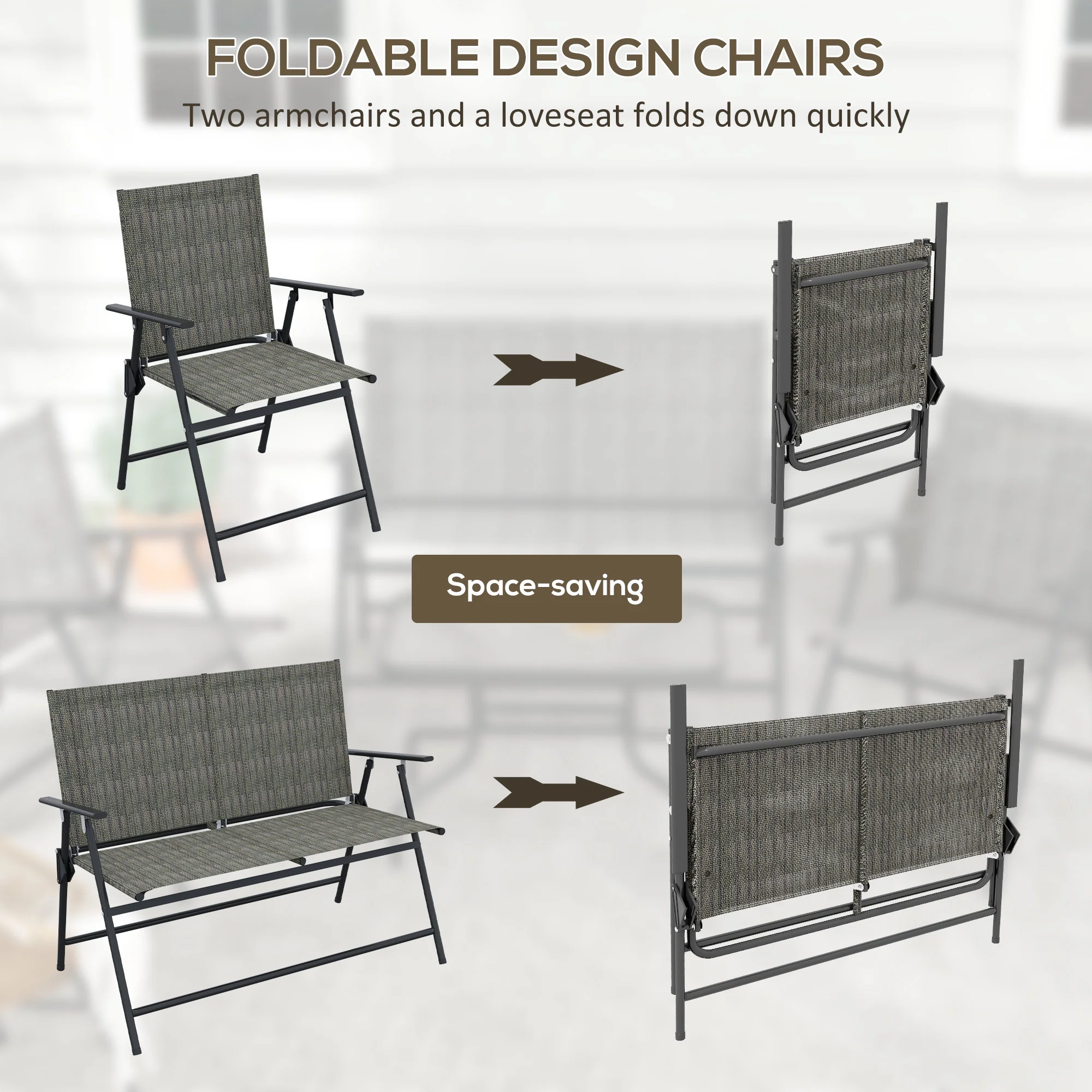 Outsunny Patio Furniture Set, Garden Set w/ Table, Foldable Chairs, a Loveseat - Image 4