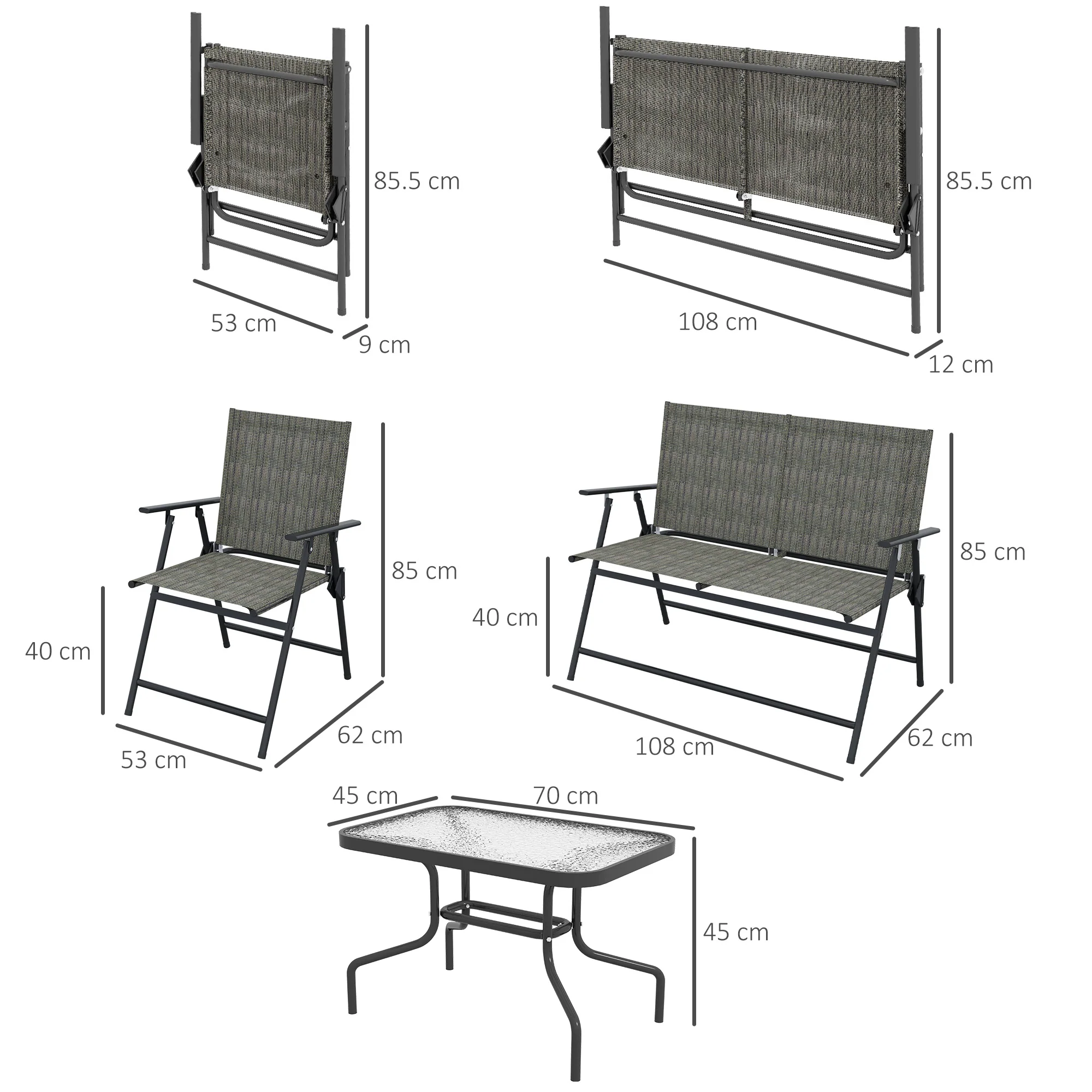 Outsunny Patio Furniture Set, Garden Set w/ Table, Foldable Chairs, a Loveseat - Image 5