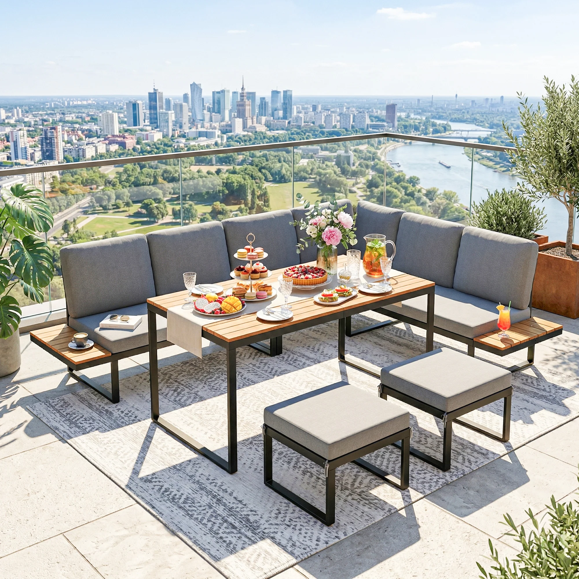 Outsunny Patio Furniture Set Modular 6 Pieces Grey - Image 2
