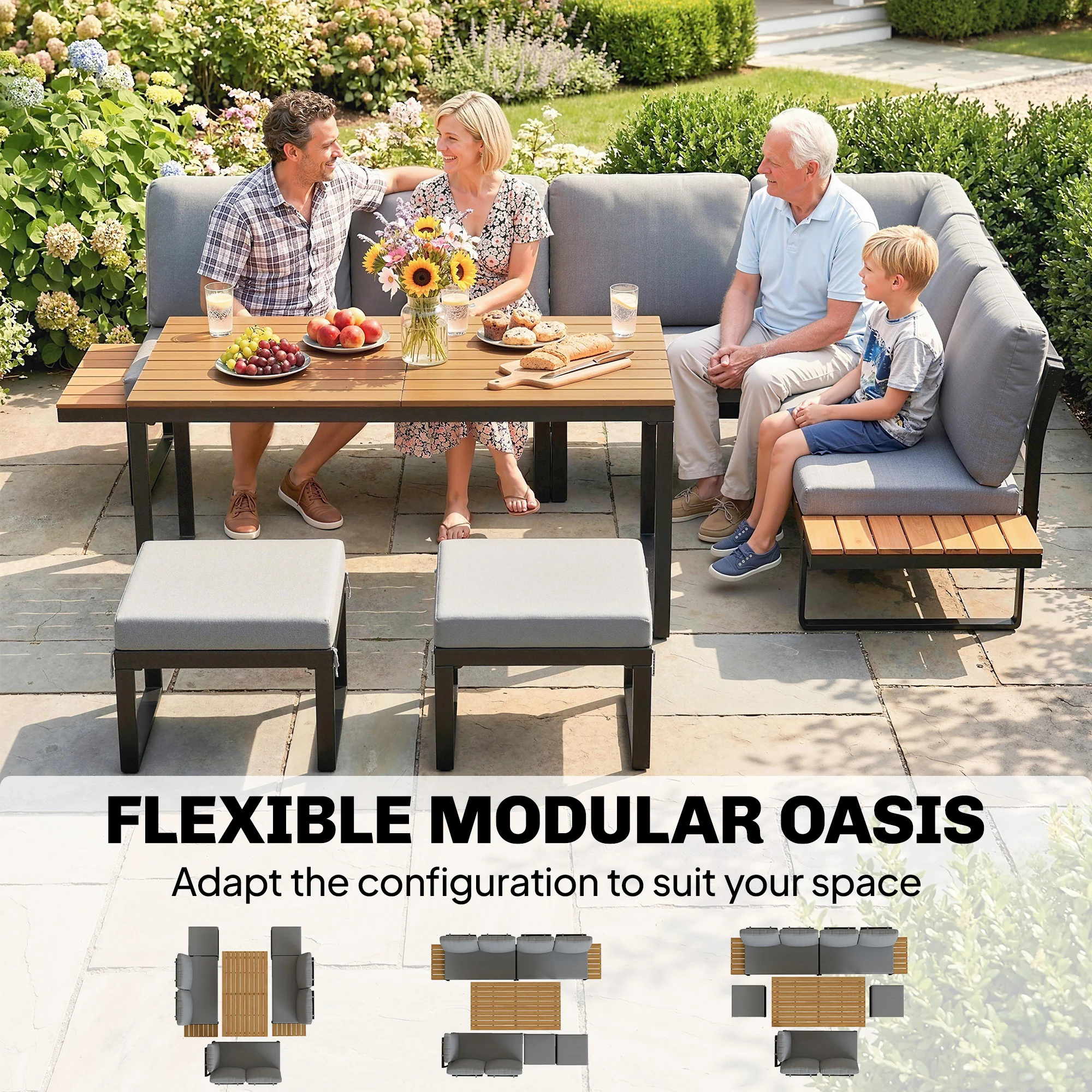 Outsunny Patio Furniture Set Modular 6 Pieces Grey - Image 3
