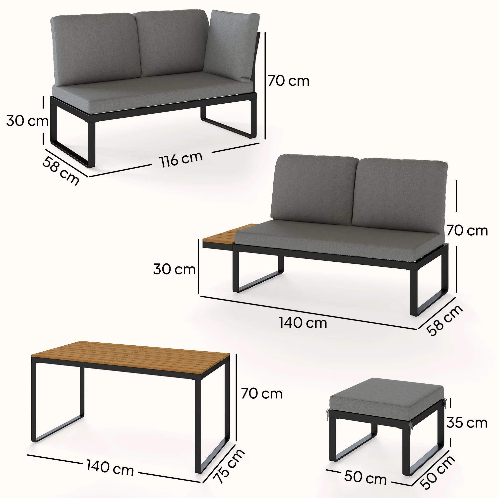 Outsunny Patio Furniture Set Modular 6 Pieces Grey - Image 5