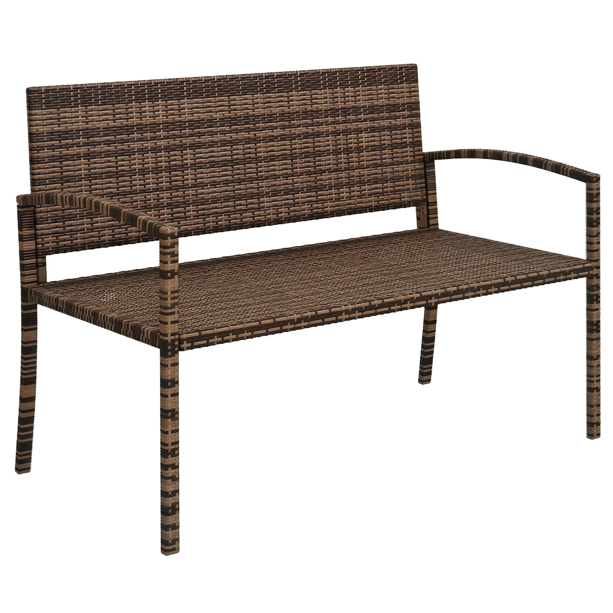 Outsunny Patio Rattan 2 Seater Garden Bench Love Seat Garden Armchair Brown