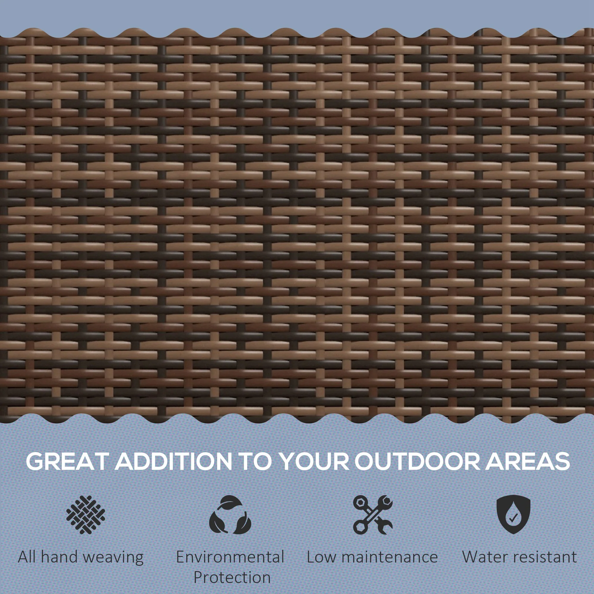 Outsunny Patio Rattan 2 Seater Garden Bench Love Seat Garden Armchair Brown - Image 5