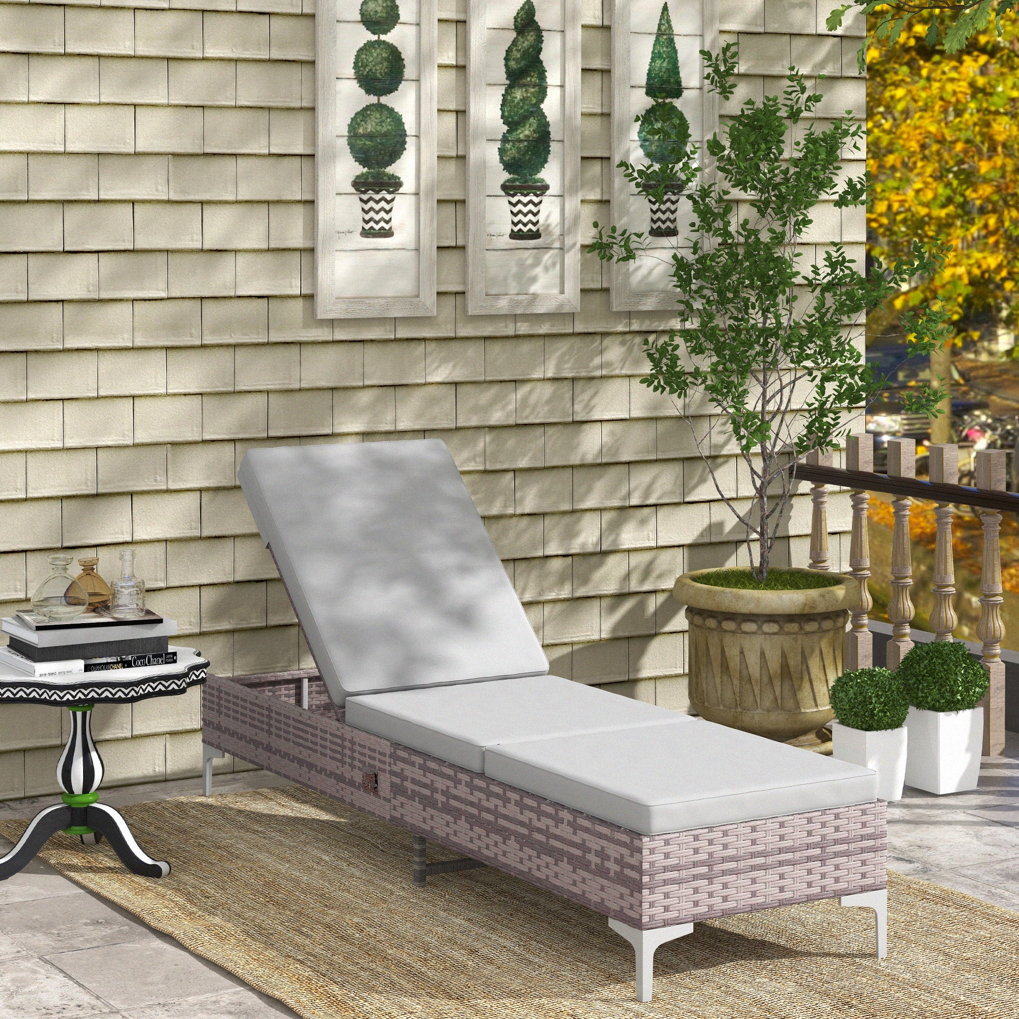 Outsunny Patio Rattan Sun Lounger Garden Wicker Backrest Adjustable Sun Lounger - Image 2