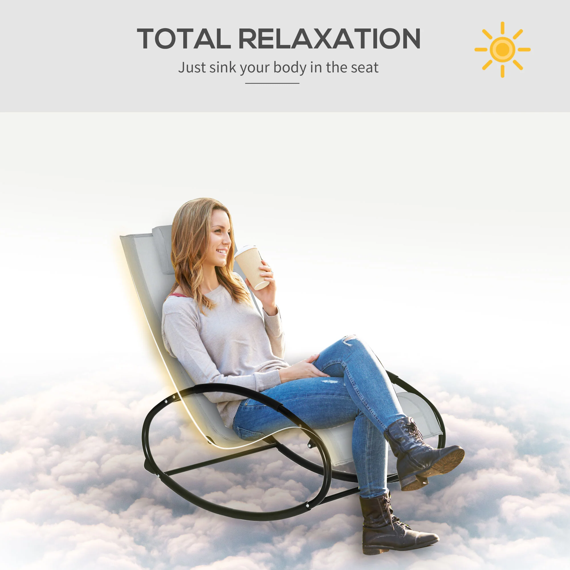 Outsunny Patio Rocking Chair Orbital Zero Gravity Seat Pool Chaise w/ Pillow - Image 7