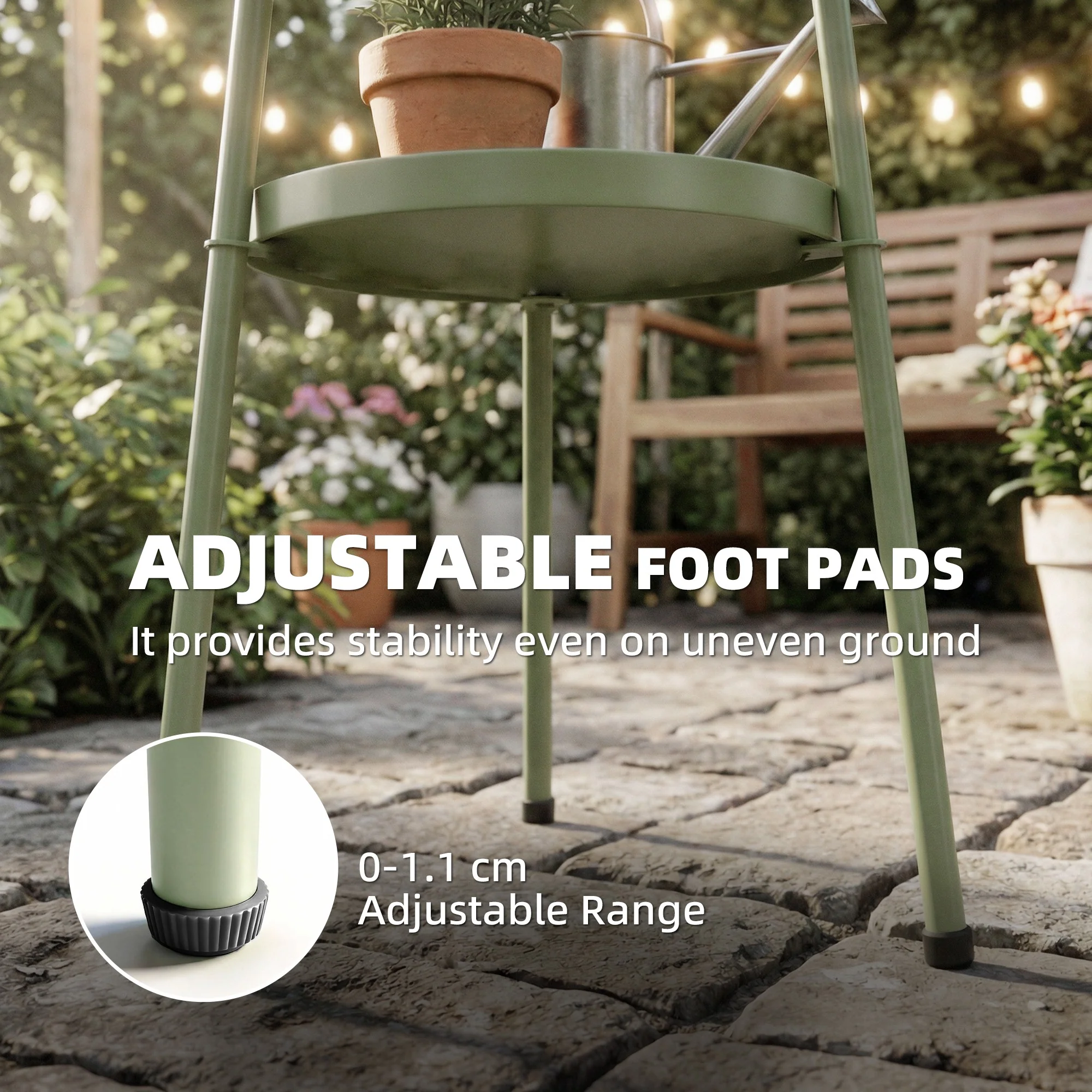 Outsunny Patio Side Table, 2-Tier Round Coffee End Table, Light Green - Image 5