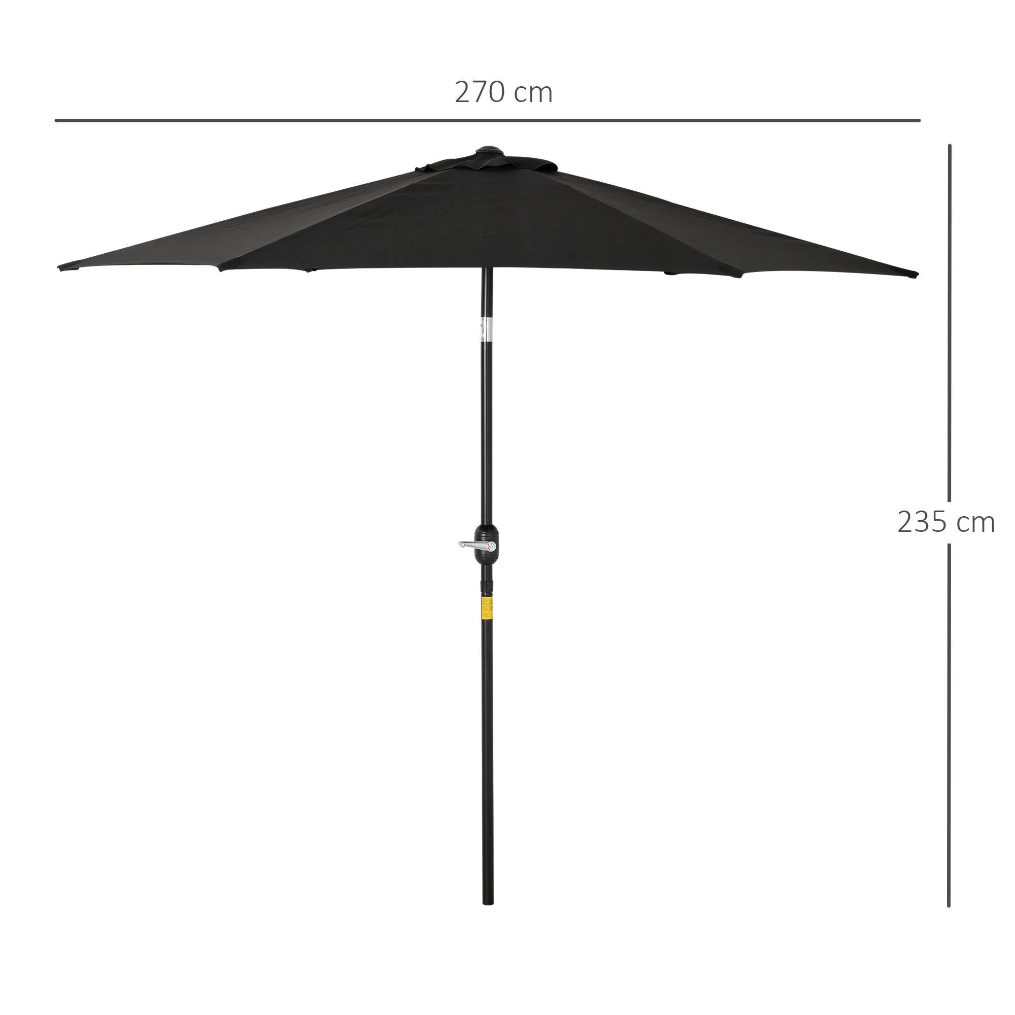 Outsunny Patio Umbrella Parasol Sun Shade Garden Aluminium Black 2.7M - Image 5