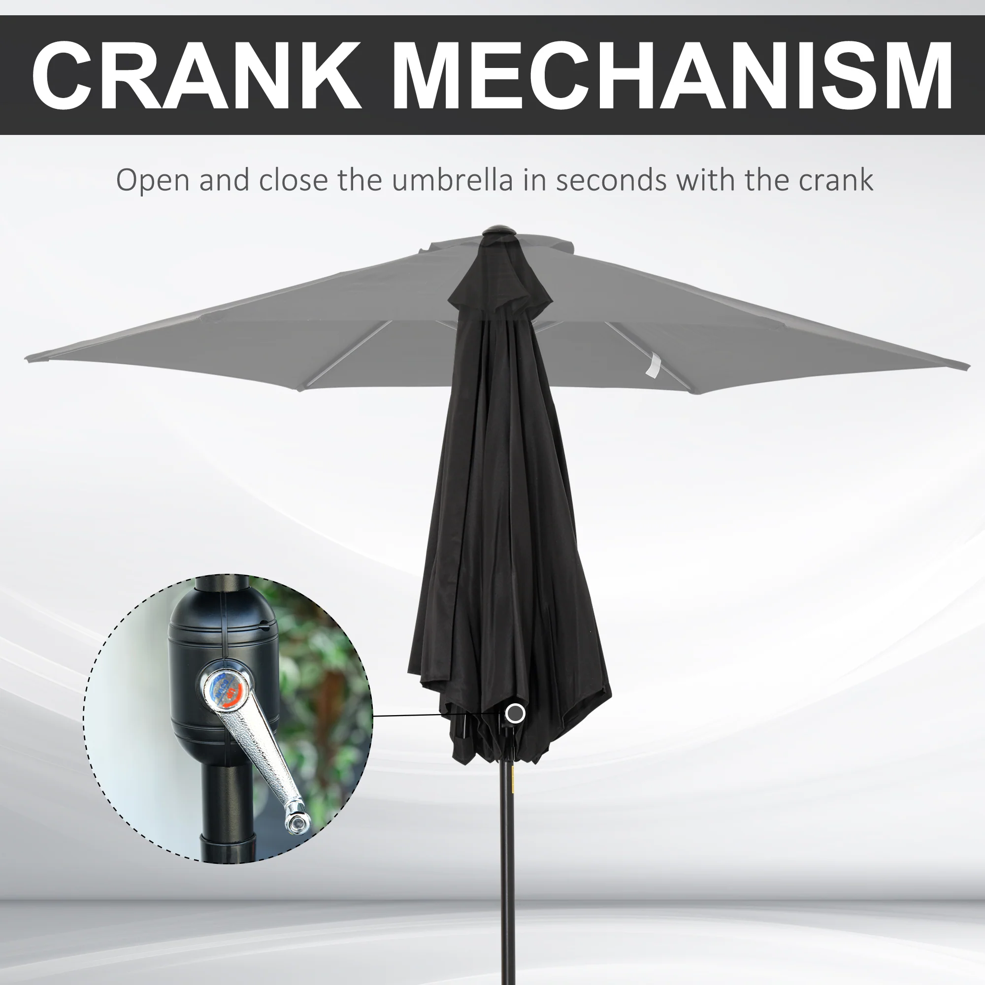 Outsunny Patio Umbrella Parasol Sun Shade Garden Aluminium Black 2.7M - Image 6