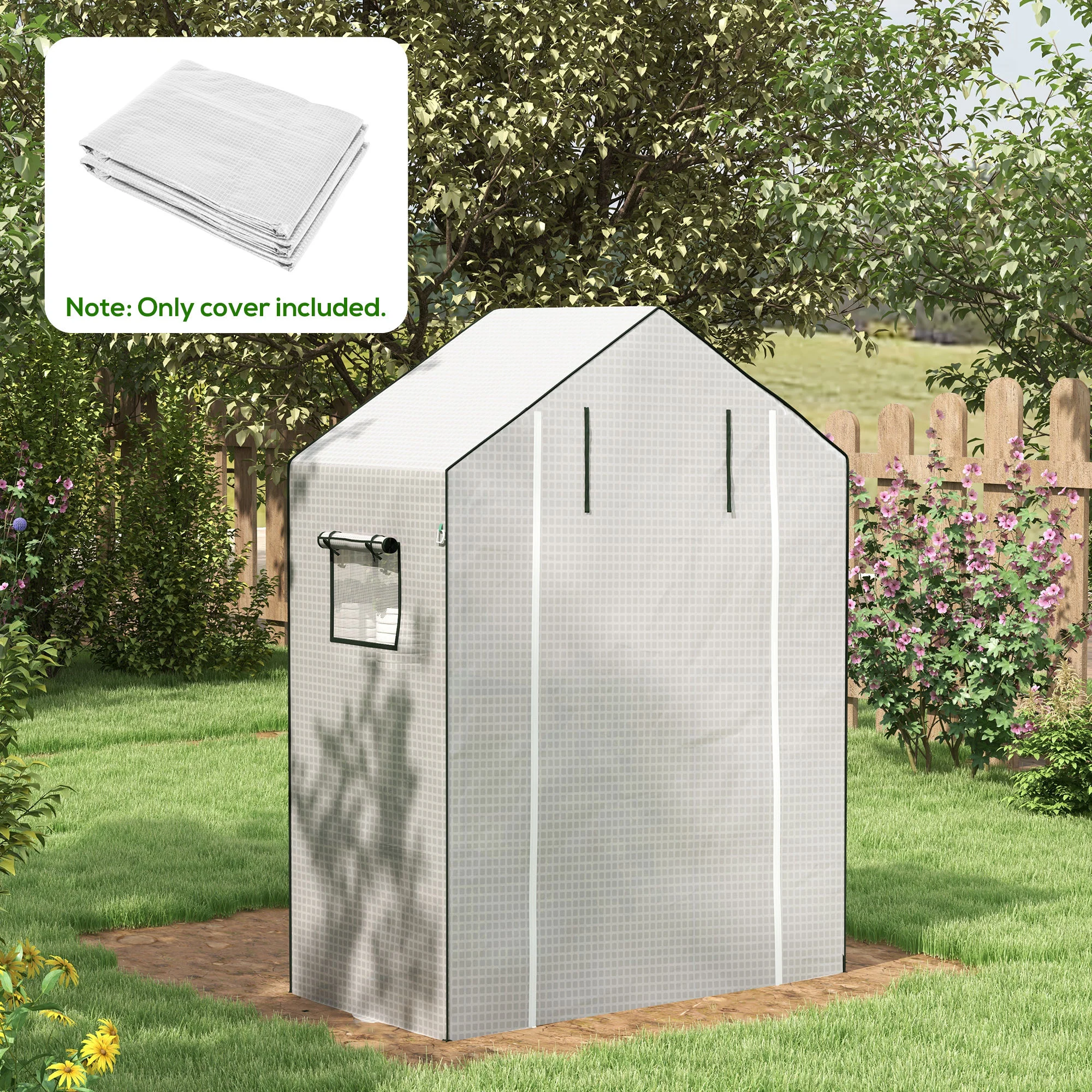 Outsunny PE Greenhouse Cover Replacement with Door and Mesh Windows, White - Image 2
