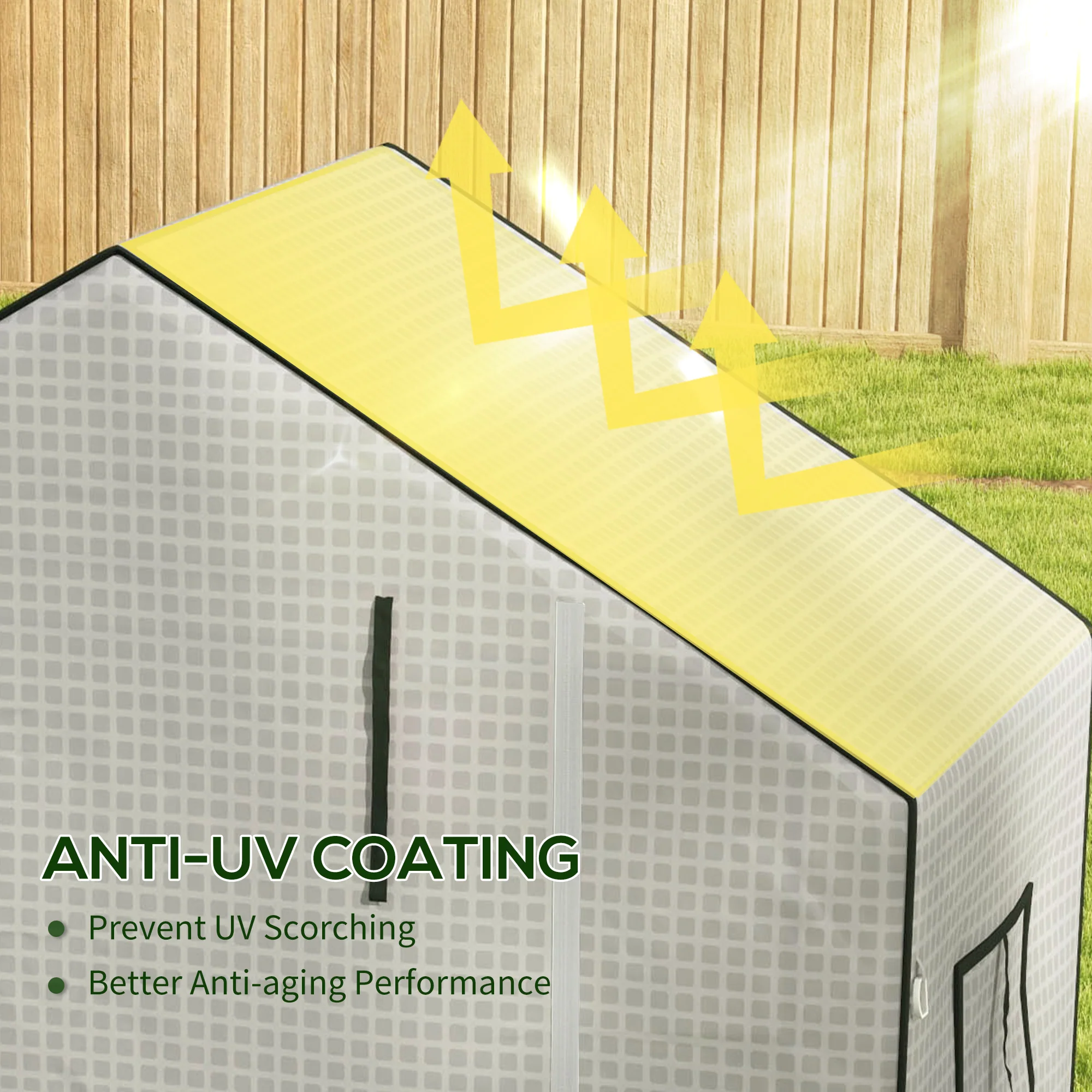 Outsunny PE Greenhouse Cover Replacement with Door and Mesh Windows, White - Image 4