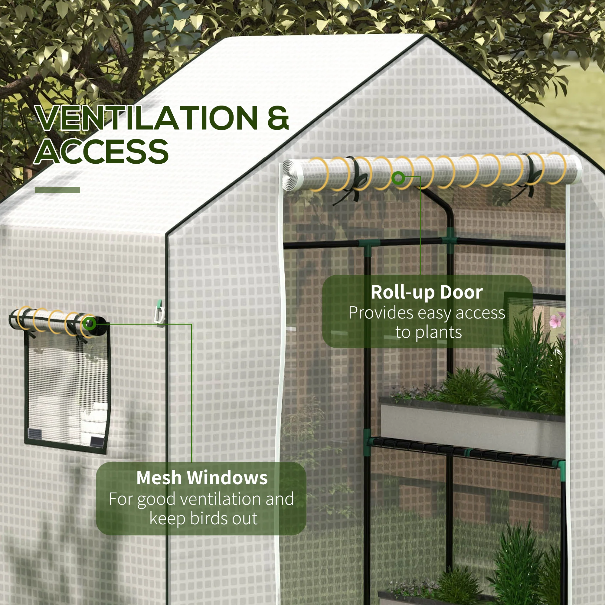Outsunny PE Greenhouse Cover Replacement with Door and Mesh Windows, White - Image 6