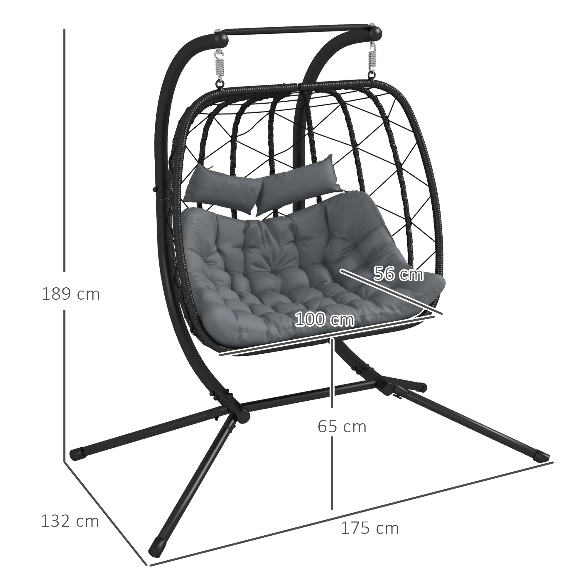 Outsunny PE Hanging Swing Chair w/ Thick Cushion, Patio Hanging Chair, Black - Image 5