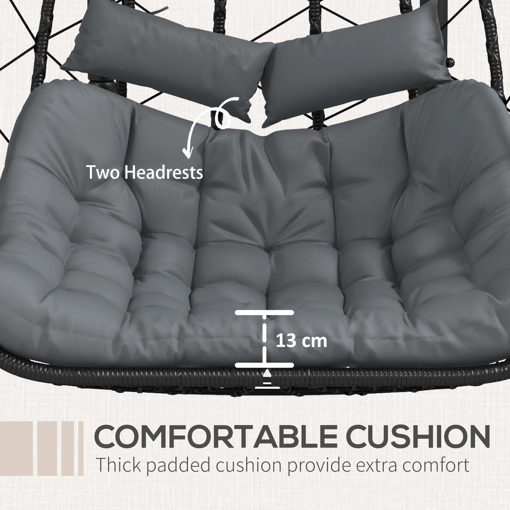 Outsunny PE Hanging Swing Chair w/ Thick Cushion, Patio Hanging Chair, Black - Image 6