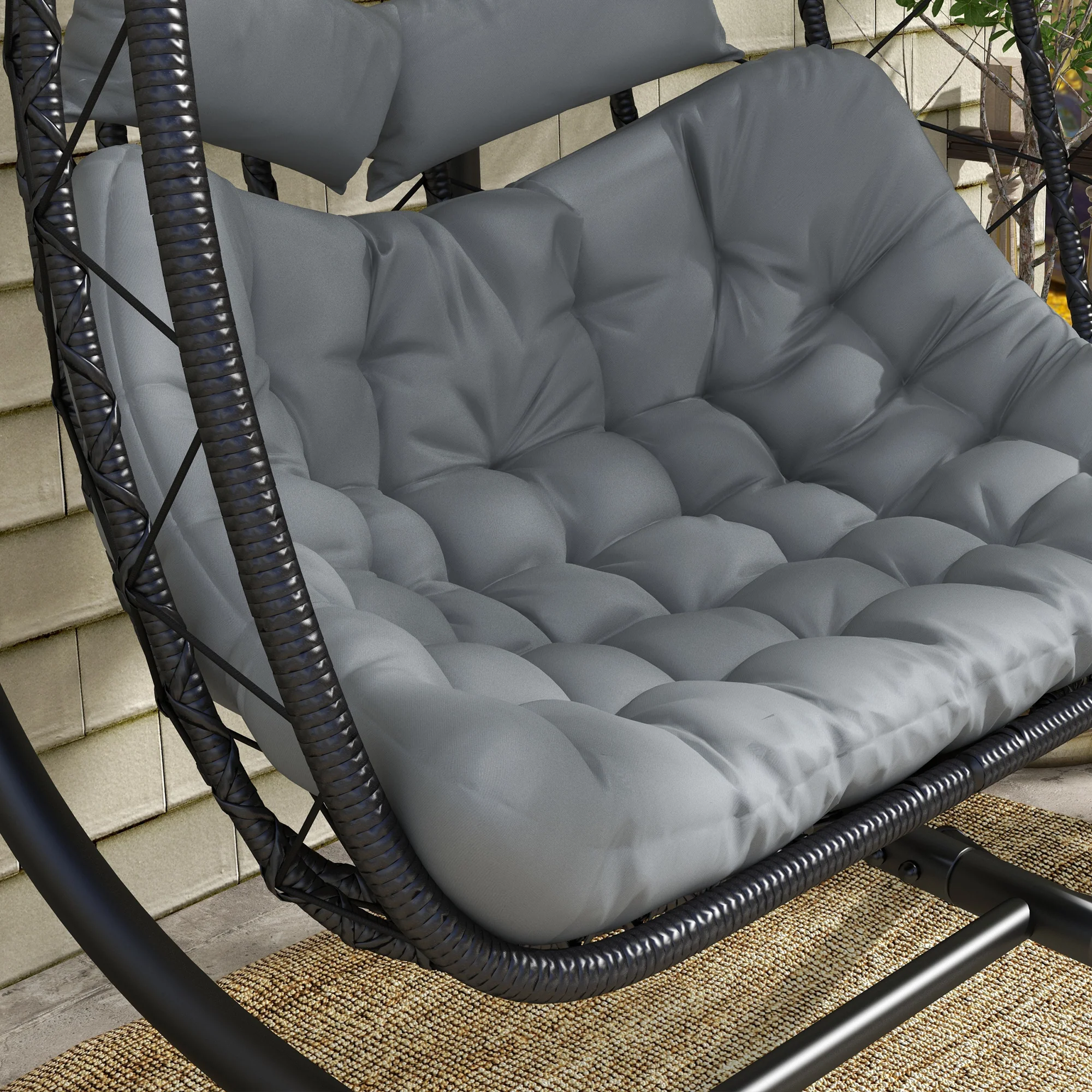 Outsunny PE Hanging Swing Chair w/ Thick Cushion, Patio Hanging Chair, Black - Image 9