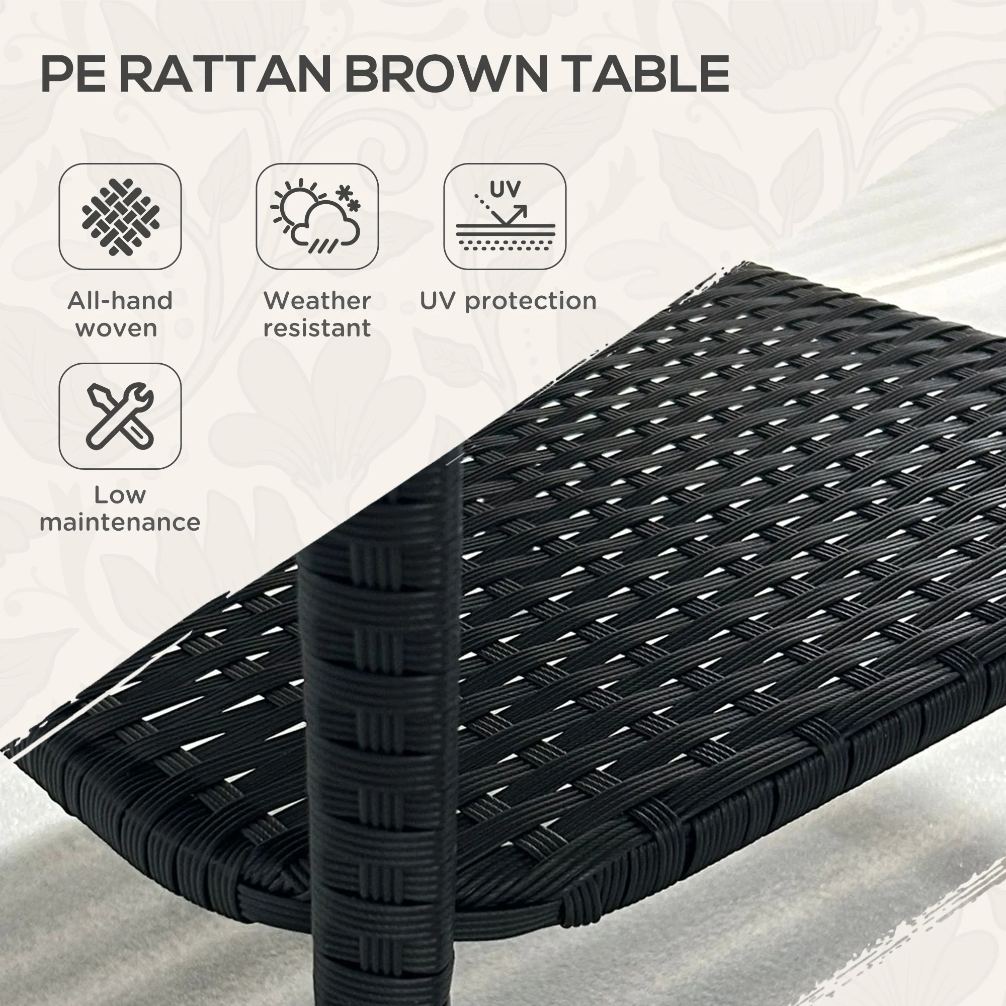 Outsunny PE Rattan Coffee Table, Two-tier Side Table with Glass Top, Black - Image 3